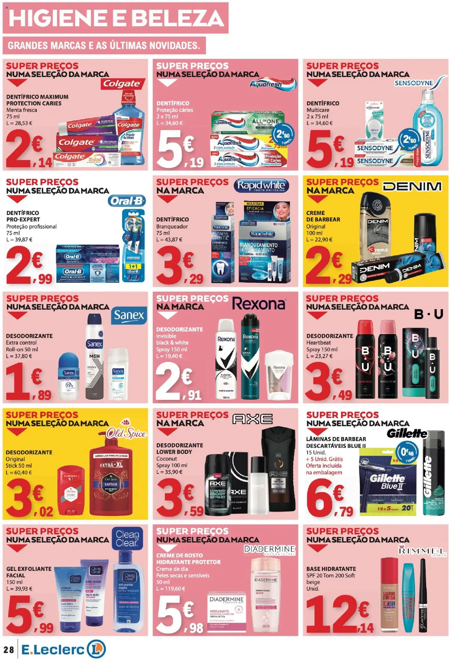 E.Leclerc folheto │ válido de 27/08/2026 | Página: 28 | Produtos: Lâminas de barbear, Desodorizante, Base, Creme