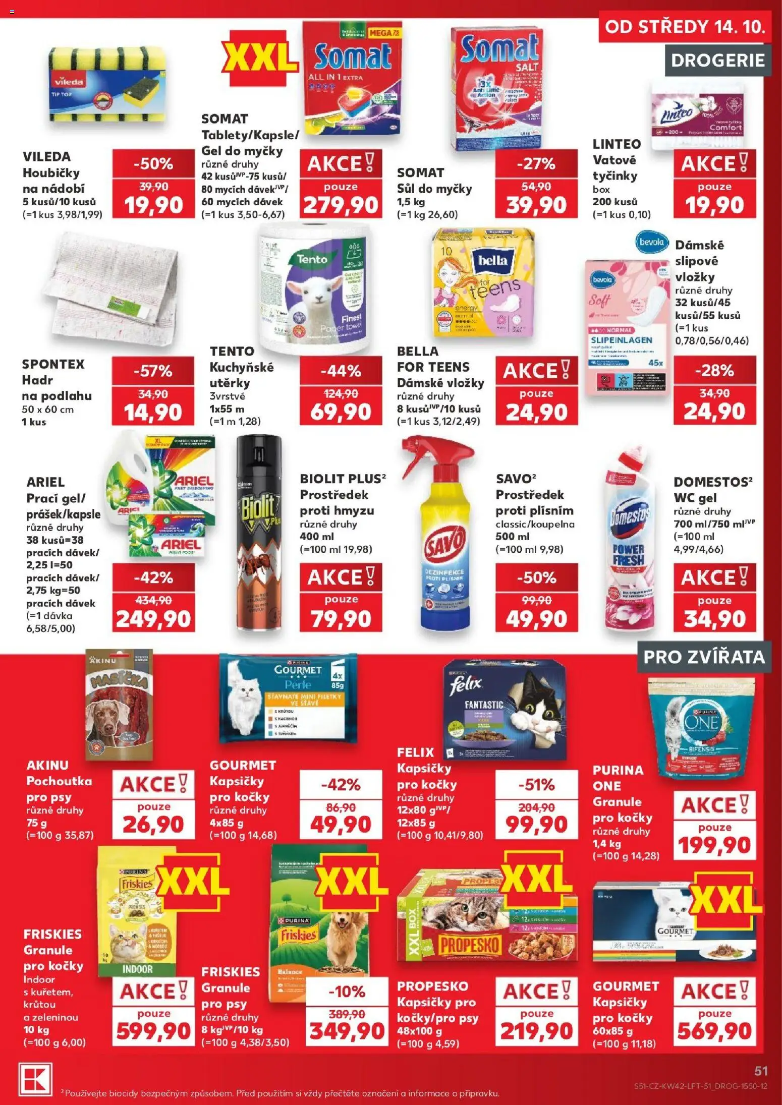 Kaufland leták - Praha 8 od 14.10.2026 | Strana: 51 | Produkty: Felix, Granule pro psy, Kuchyňské utěrky, Utěrky