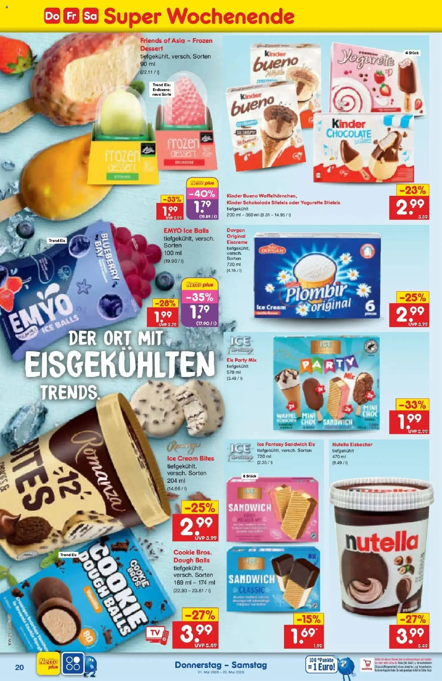 Netto Marken-Discount Prospekt Stemwede-Dielingen	 – gültig ab 17.05.2026 | Seite: 22 | Produkte: Kinder schokolade, Schokolade, Kinder bueno, Eis