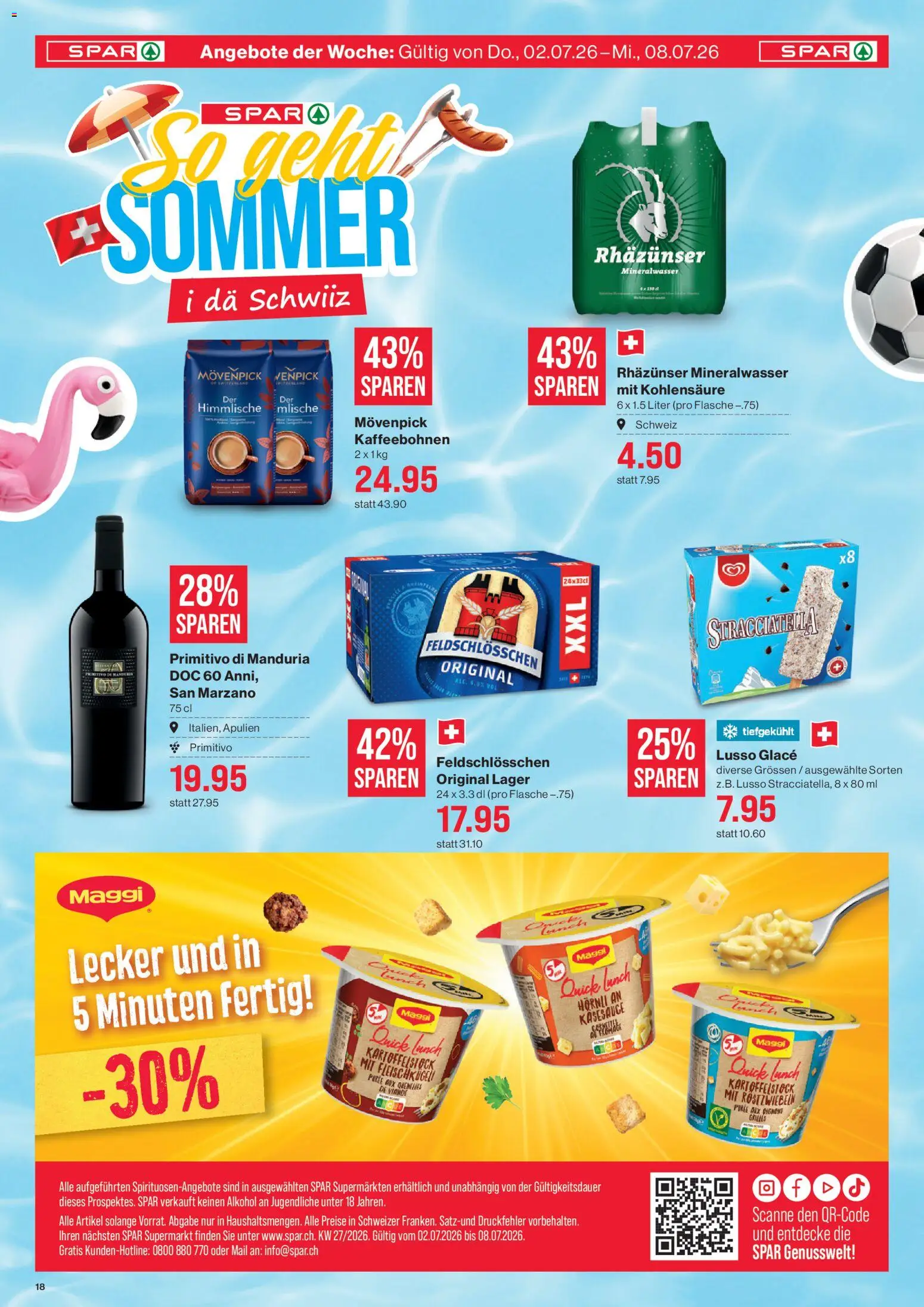 SPAR aktionen – gültig ab 02.07.2026 | Seite: 18 | Produkte: Glace, Mineralwasser
