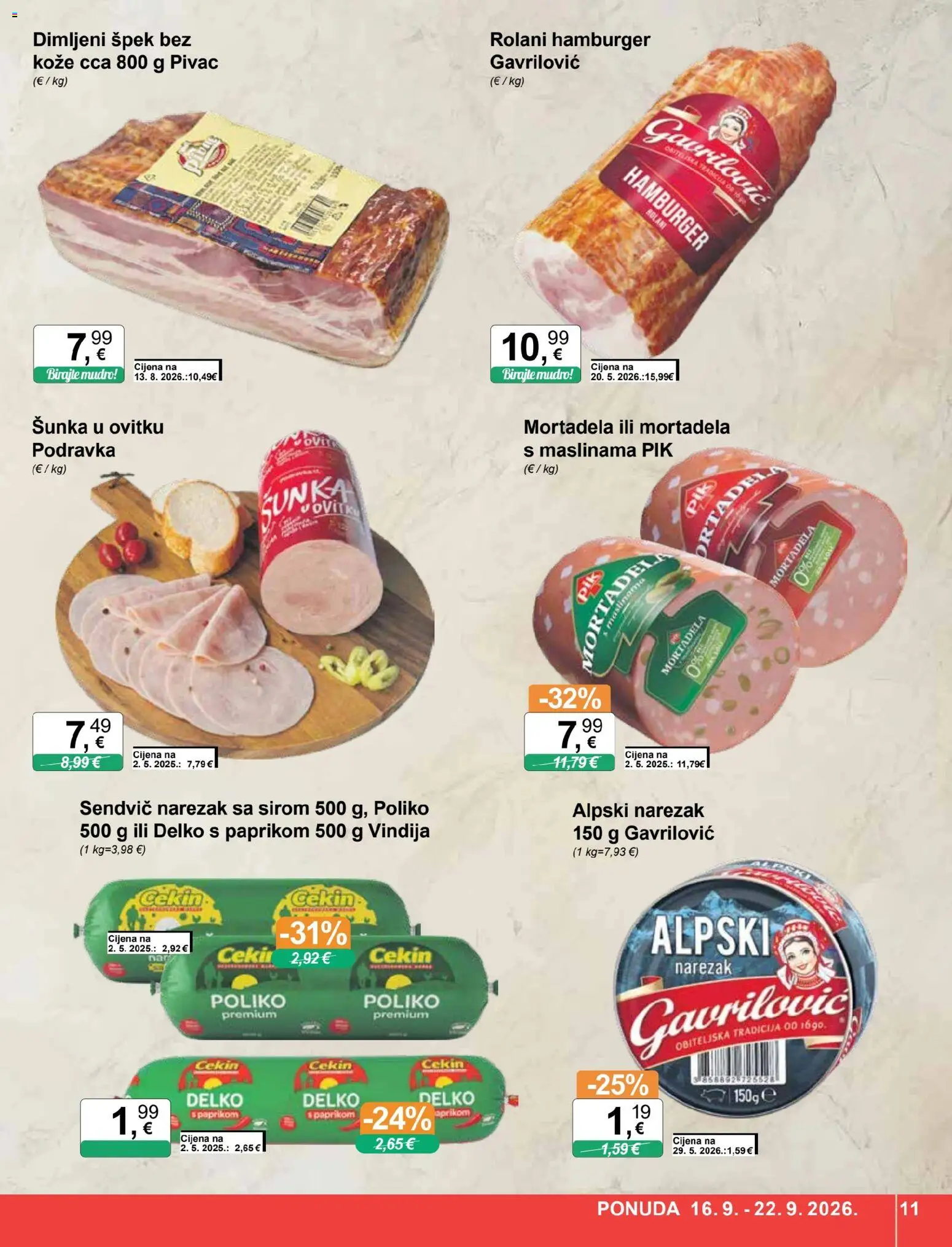 KTC katalog | vrijedi od 16.09.2026 | Stranica: 11 | Proizvodi: Vindija, Šunka, Podravka, Hamburger