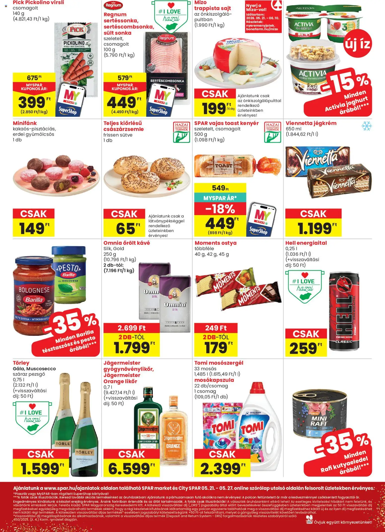 Spar akciós ujság - amely érvényes a következő dátumtól: 21.05.2026 | Oldal: 2 | Termékek: Jägermeister, Sonka, Joghurt, Trappista sajt