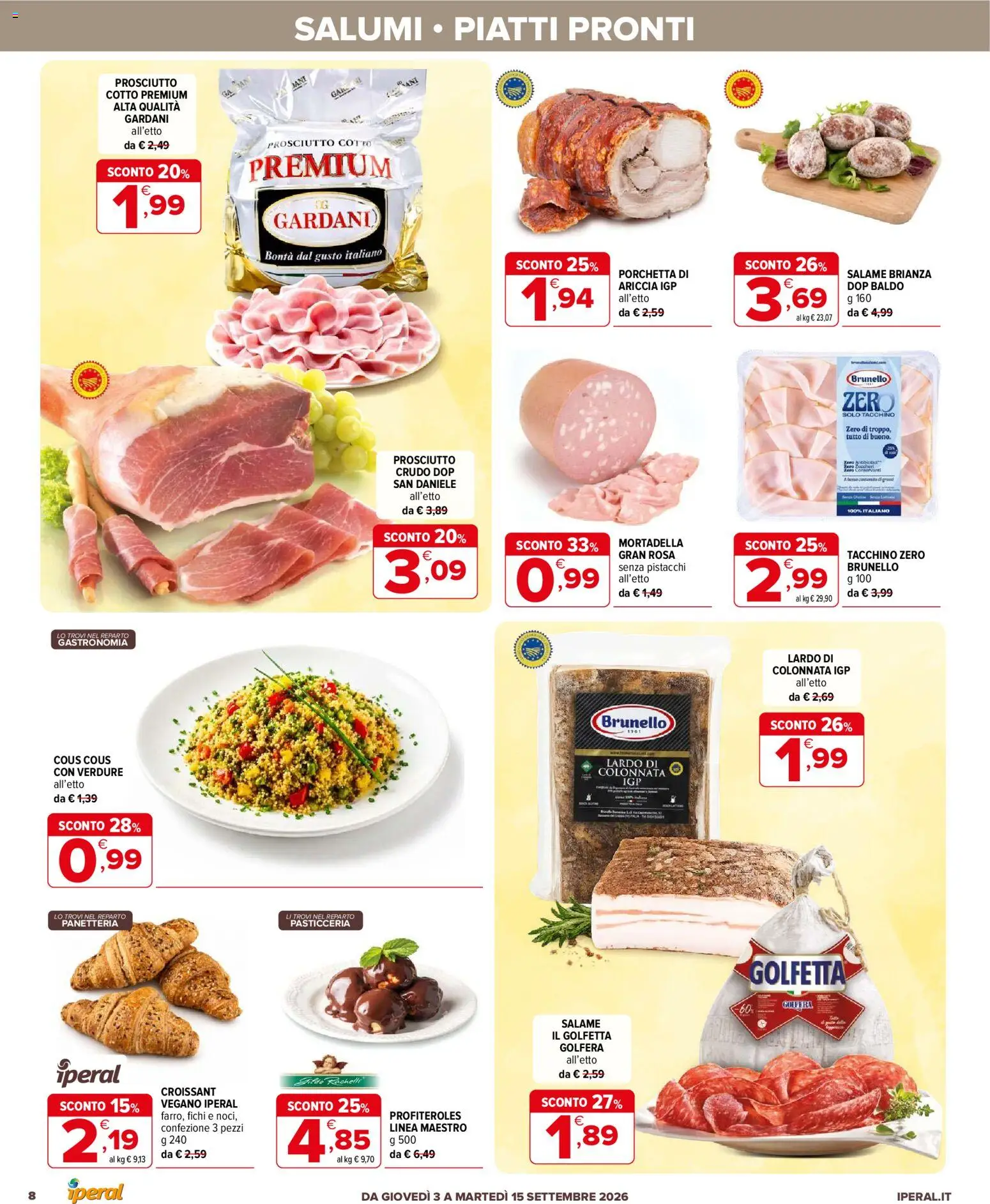 Volantino Iperal del 03/09/2026 | Pagina: 8 | Prodotti: Salame, Lardo, Fichi, Croissant