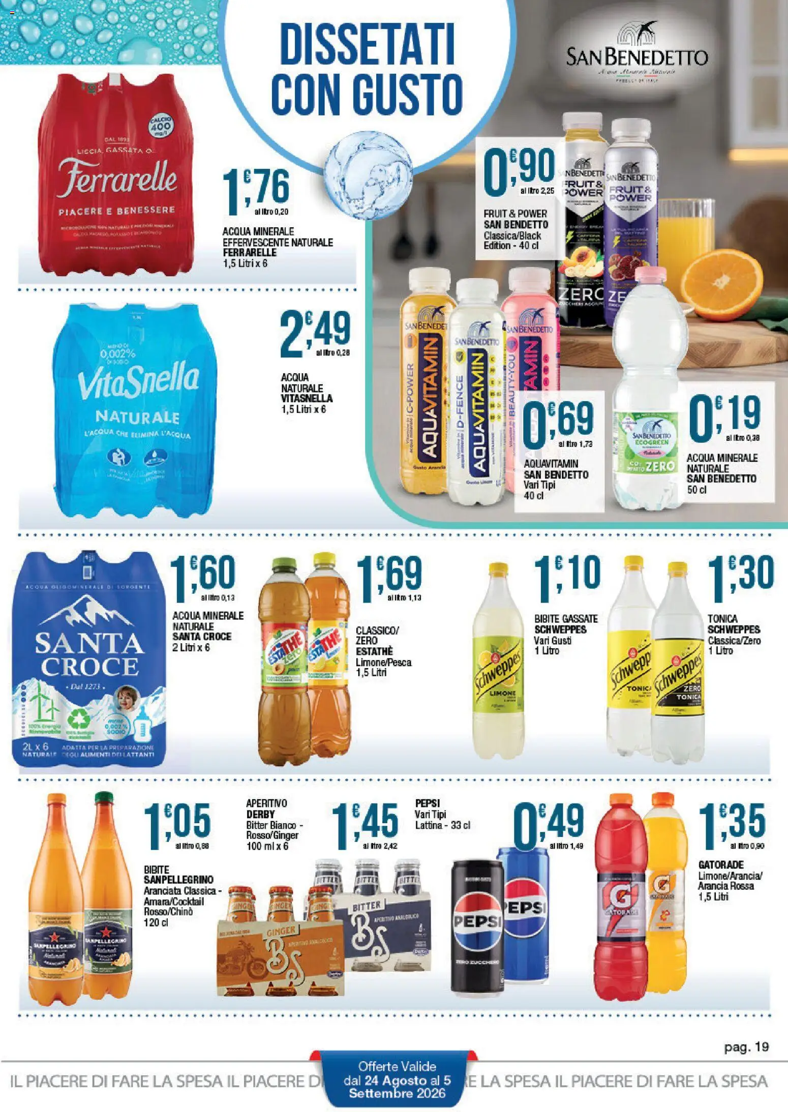 Volantino Sidis del 24/08/2026 | Pagina: 19 | Prodotti: Bibite, Arancia, Pepsi, Ferrarelle