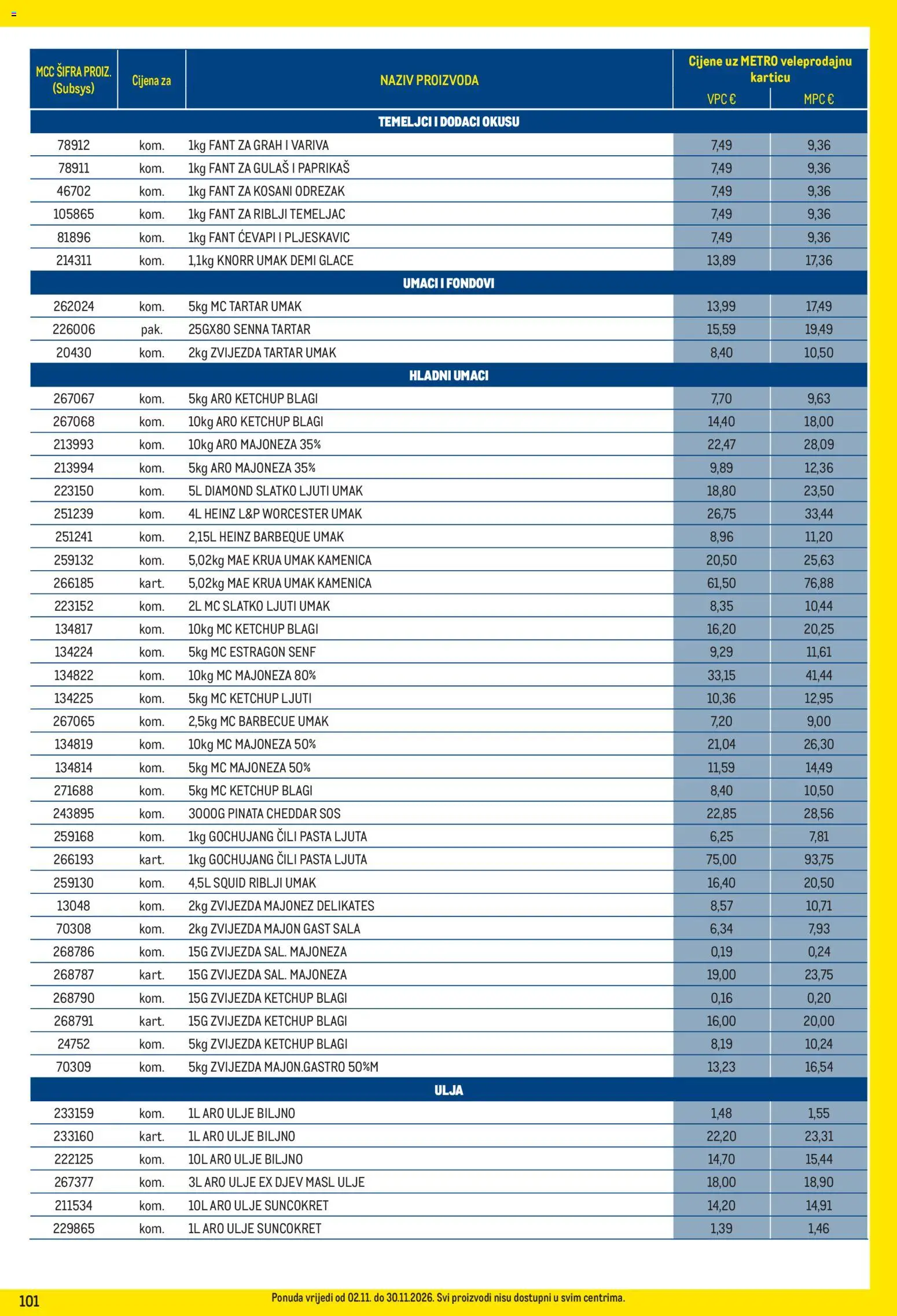Metro katalog | vrijedi od 02.11.2026 | Stranica: 101 | Proizvodi: Cheddar, Ulje, Majoneza, Čili