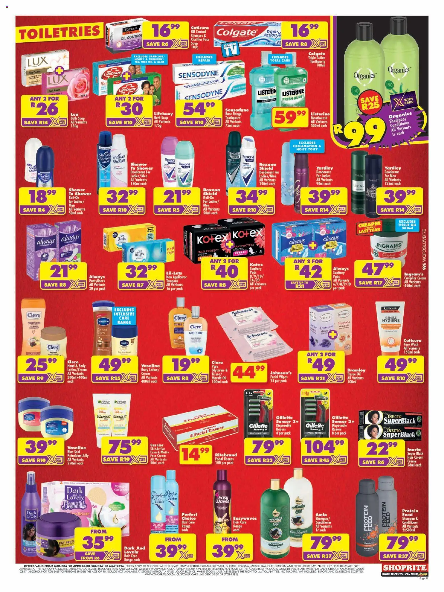 New Shoprite catalogue – valid from 20.04.2026 | Page: 11 | Products: Tissue oil, Detergente líquido, Mouthwash, Lotion