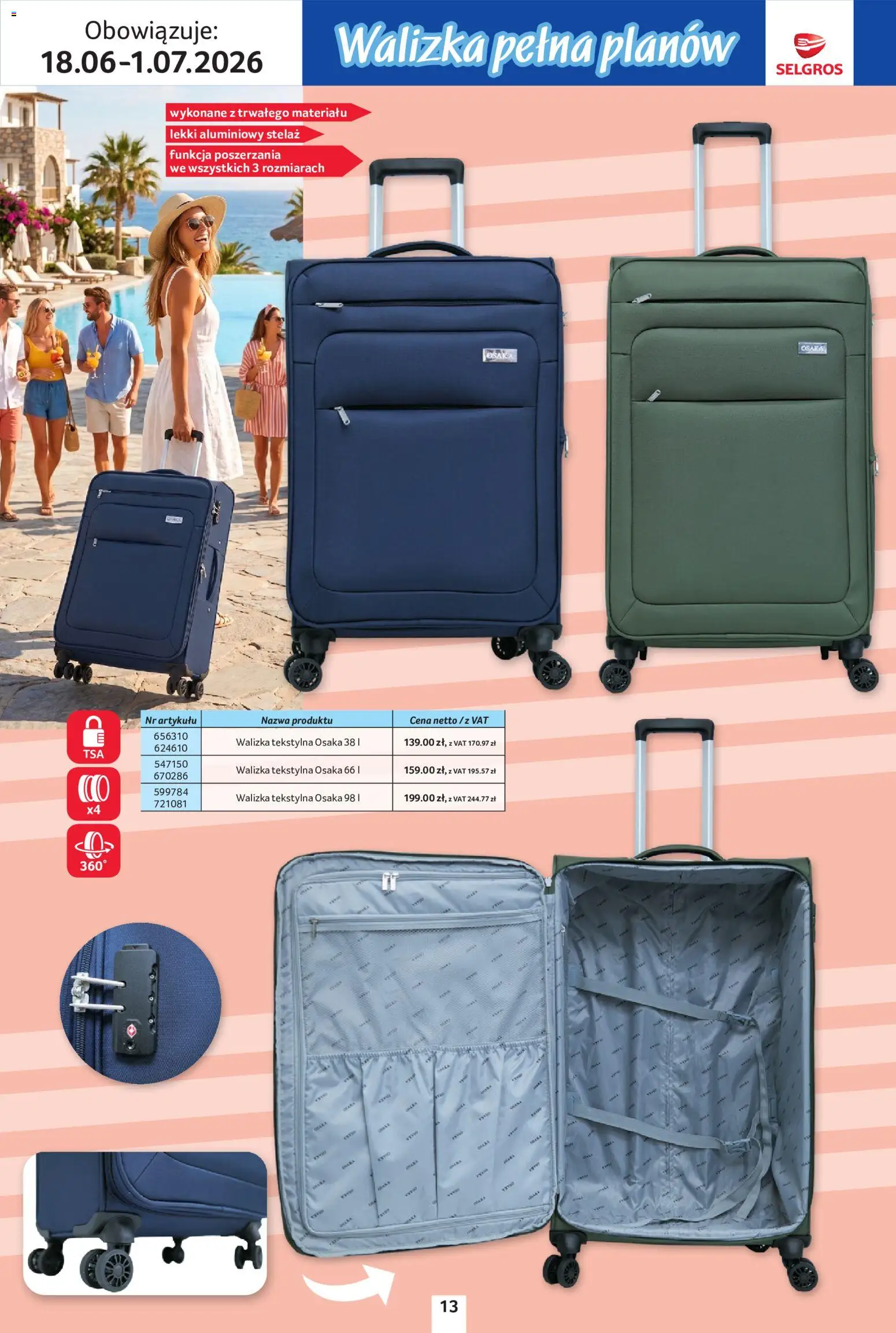 Selgros cash&carry gazetka - Urlop od 18.06.2026 | Strona: 13 | Produkty: Walizka