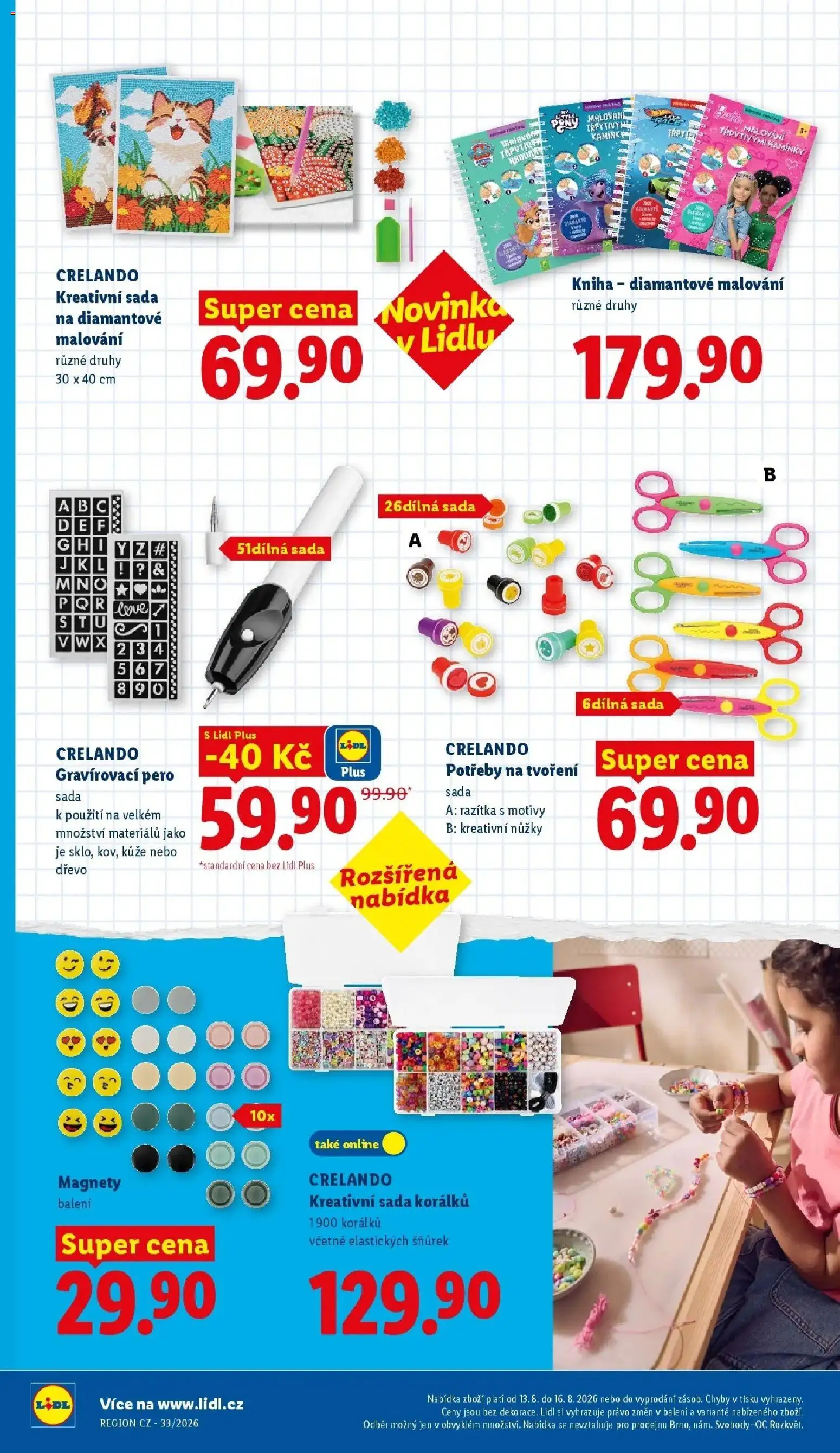Lidl leták od 10.08.2026 - Nový akční leták | Strana: 16 | Produkty: Kniha, Pero, Nůžky, Kreativní sada