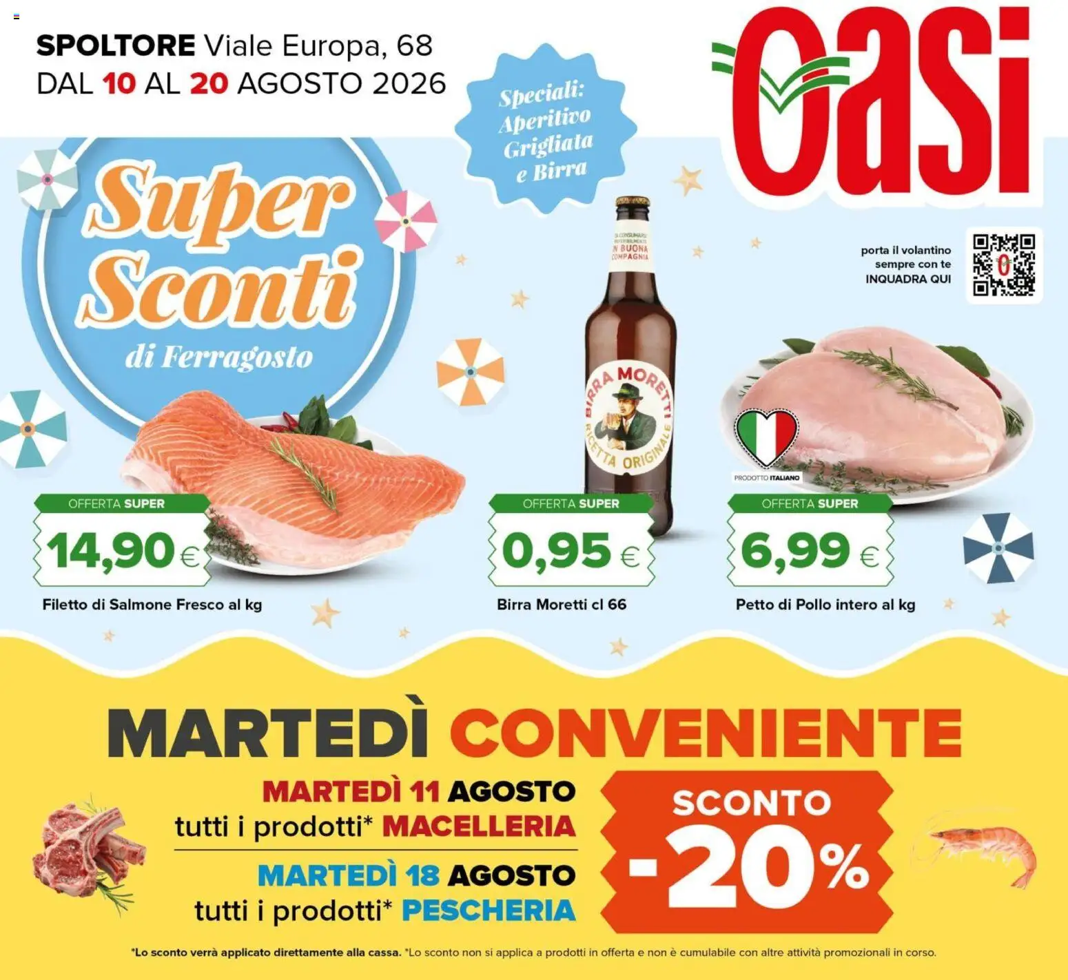 Volantino Oasi del 10/08/2026 | Pagina: 1 | Prodotti: Pollo, Salmone, Pollo intero, Aperitivo