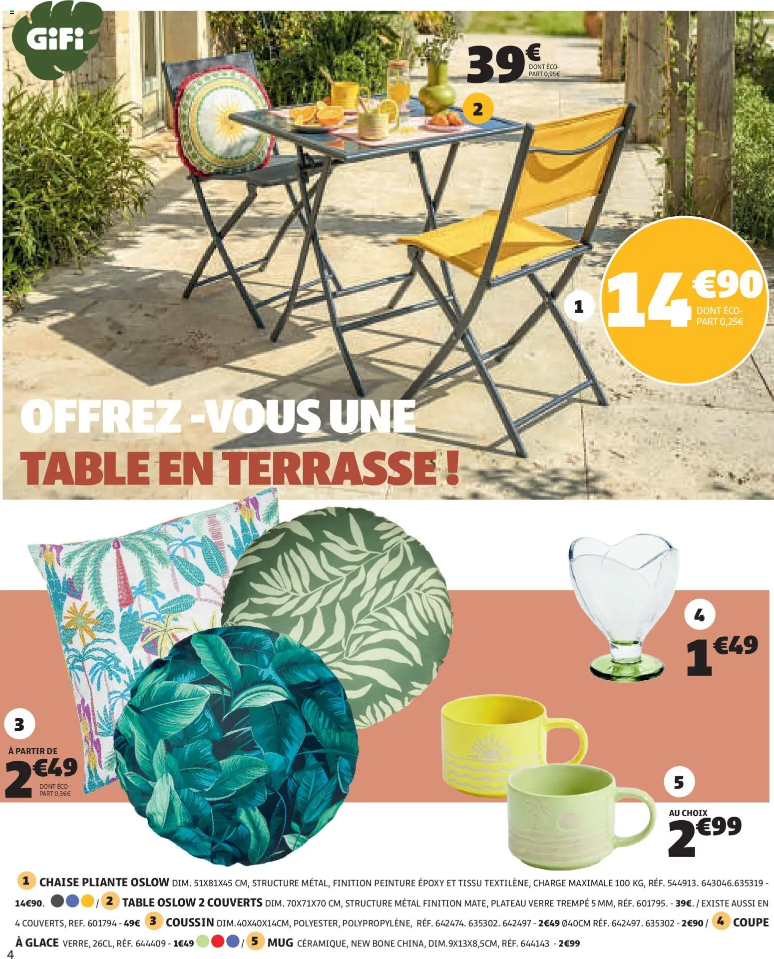 {H1} | Page: 4 | Produits: Plateau, Chaise pliante, Table, Chaise