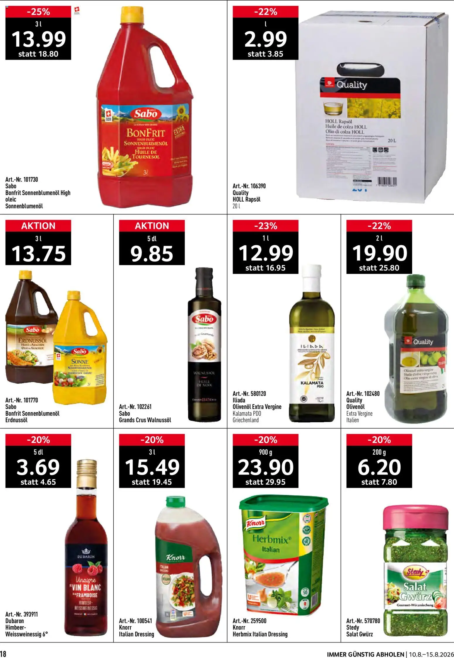Prodega aktionen – gültig ab 10.08.2026 | Seite: 18 | Produkte: Rapsöl, Dressing, Salat