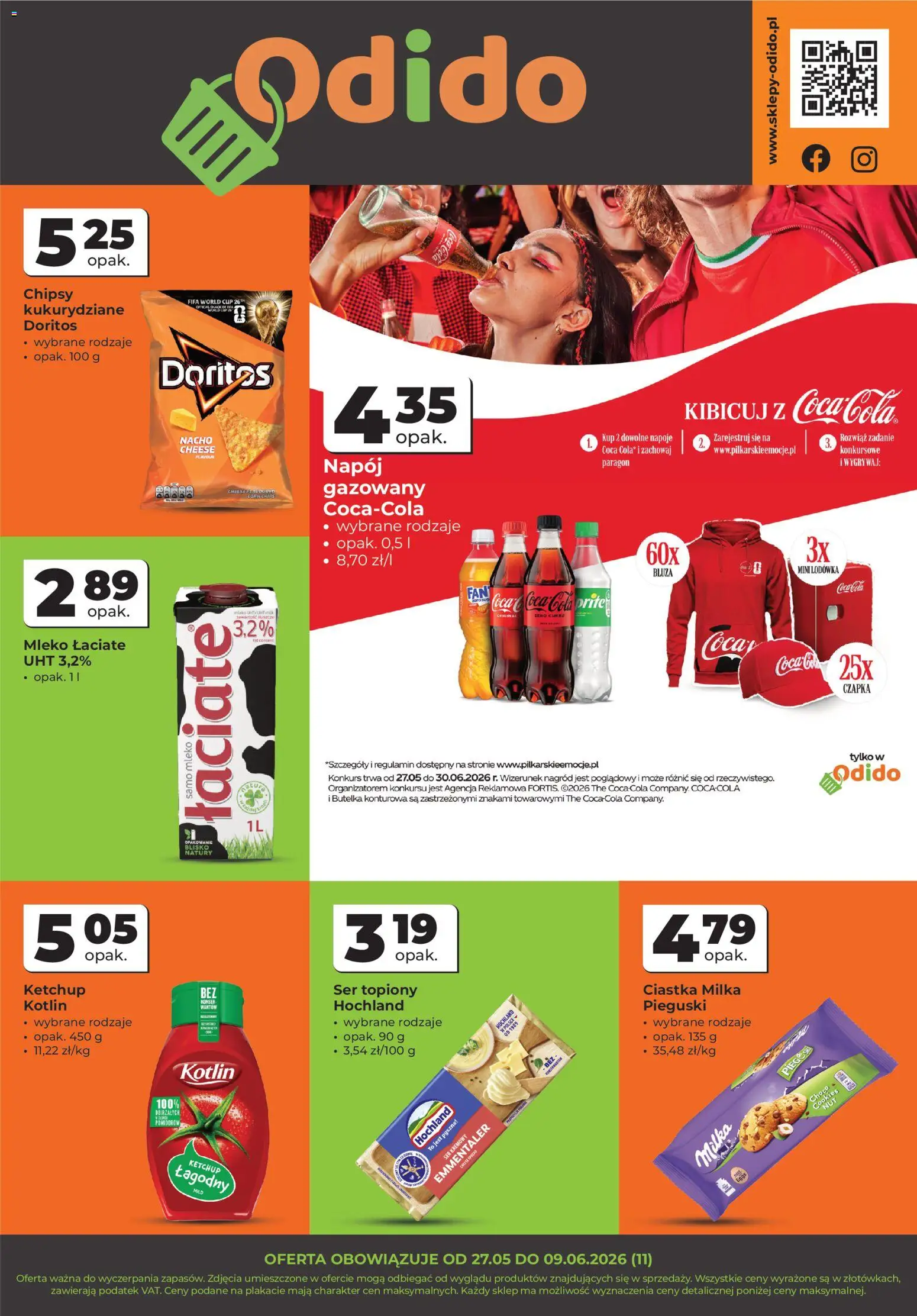 Odido gazetka - Wybrane produkty od 27.05.2026 | Strona: 1 | Produkty: Ser topiony, Czapka, Coca cola, Mleko