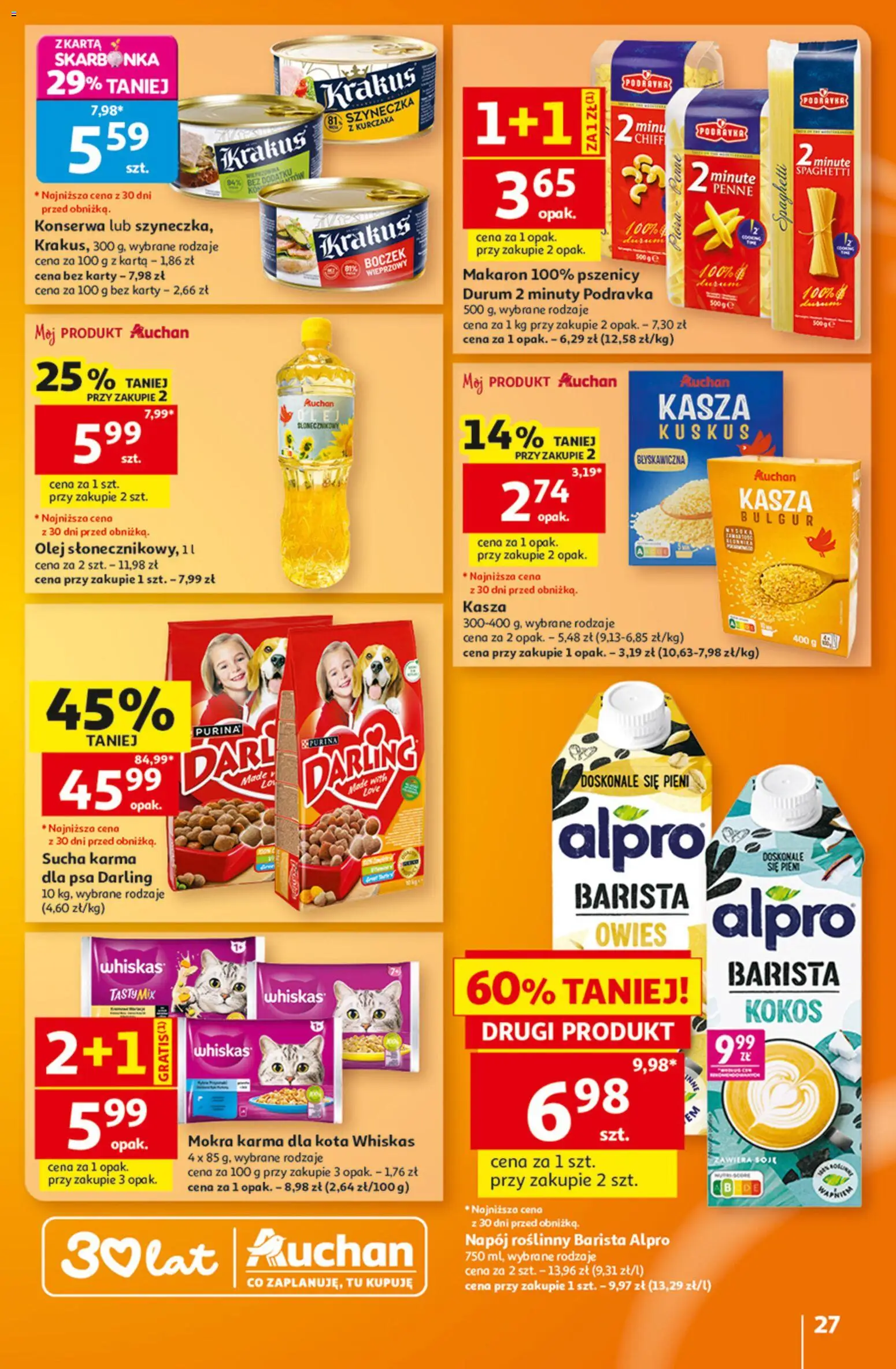 Auchan gazetka - 30 Lat Hipermarket od 06.08.2026 | Strona: 27 | Produkty: Karta, Kasza, Alpro, Boczek