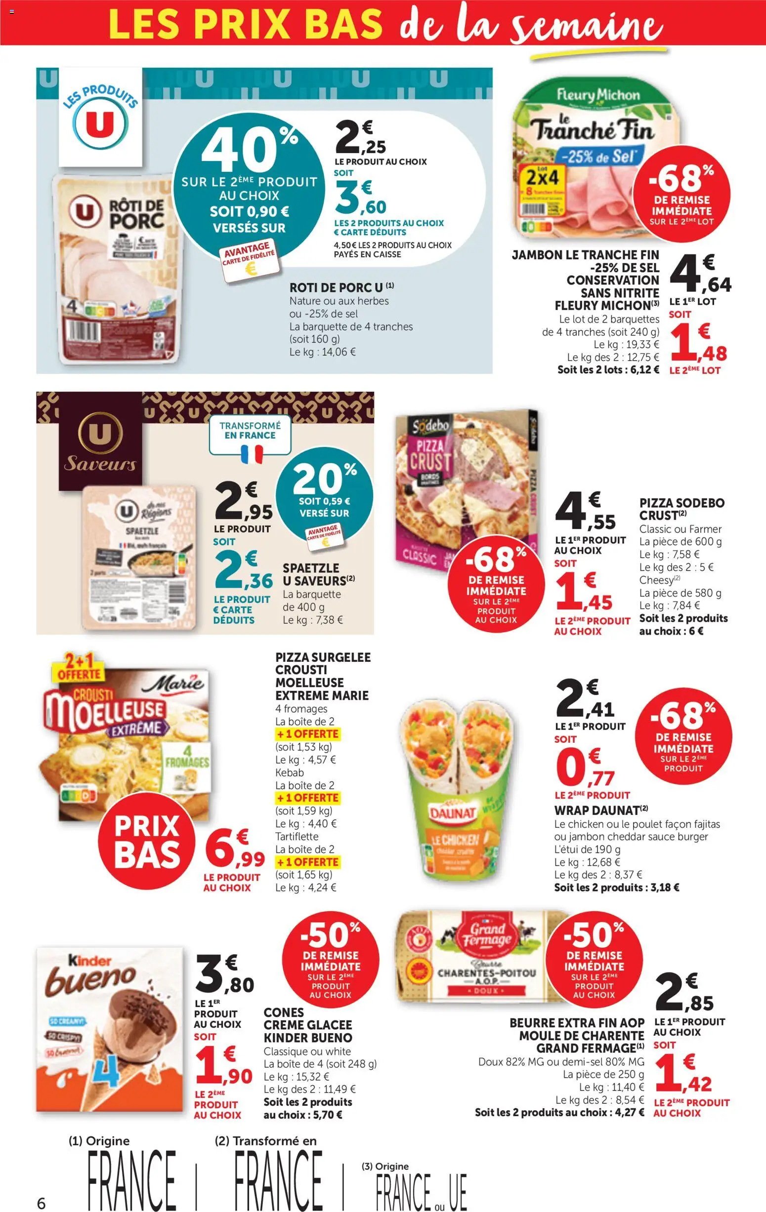 {H1} | Page: 6 | Produits: Kinder Bueno, Tartiflette, Jambon, Crème