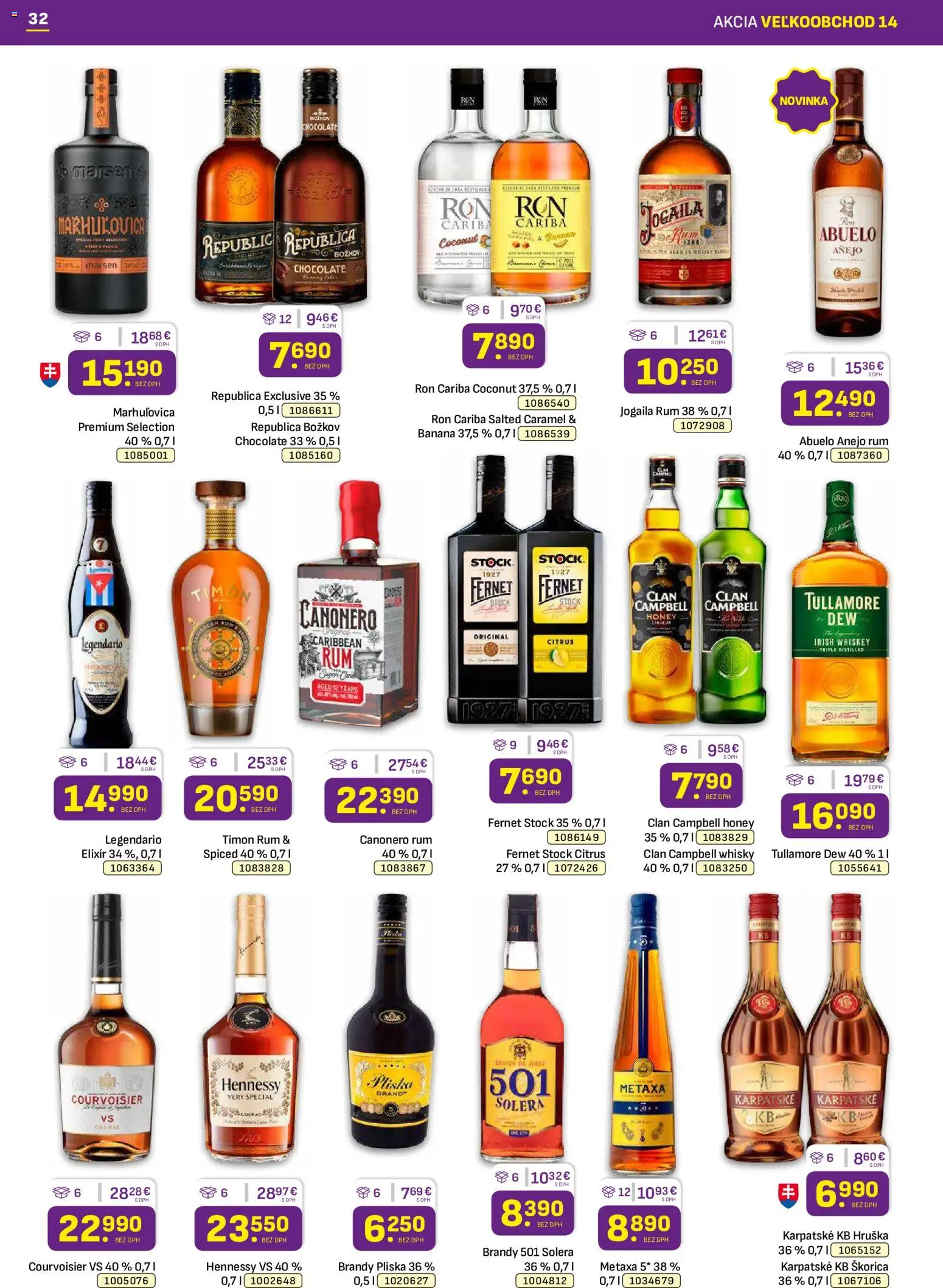 Nové Libex akcie – leták je platný od 13.07.2026 | Strana: 32 | Produkty: Metaxa, Fernet, Fernet Stock, Rum