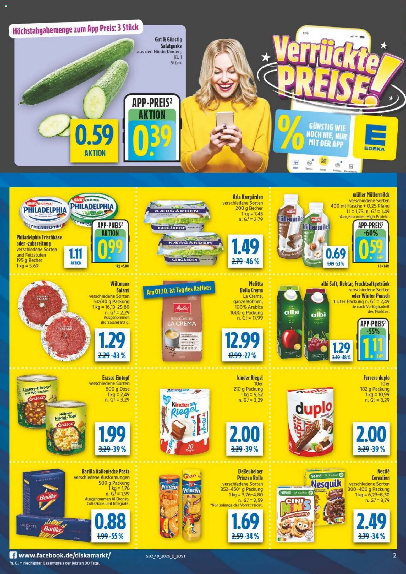 Diska Prospekt – gültig ab 28.09.2026 | Seite: 2 | Produkte: Nesquik, Pasta, Salami, Muller mullermilch