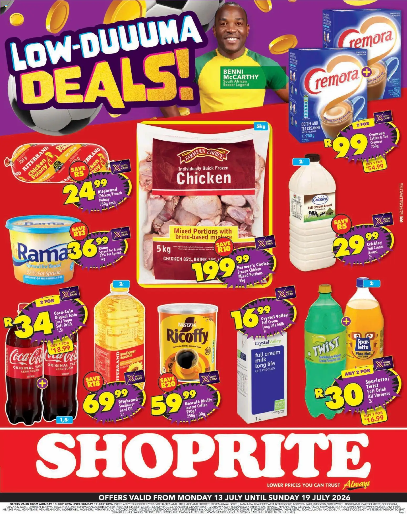 New Shoprite catalogue – valid from 13/07/2026 | Page: 1 | Products: Milk, Tea, Fat spread, Lemon
