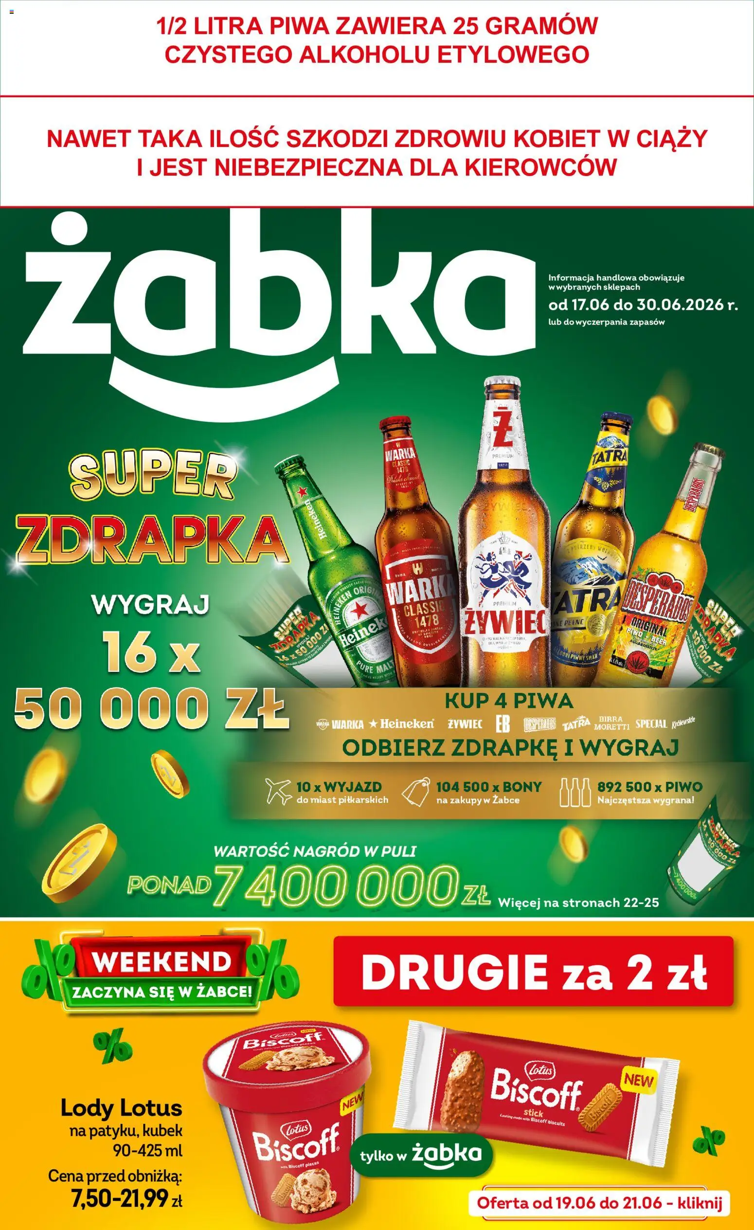 Żabka gazetka od 17.06.2026 | Strona: 1 | Produkty: Warka, Piwo, Lody, Heineken