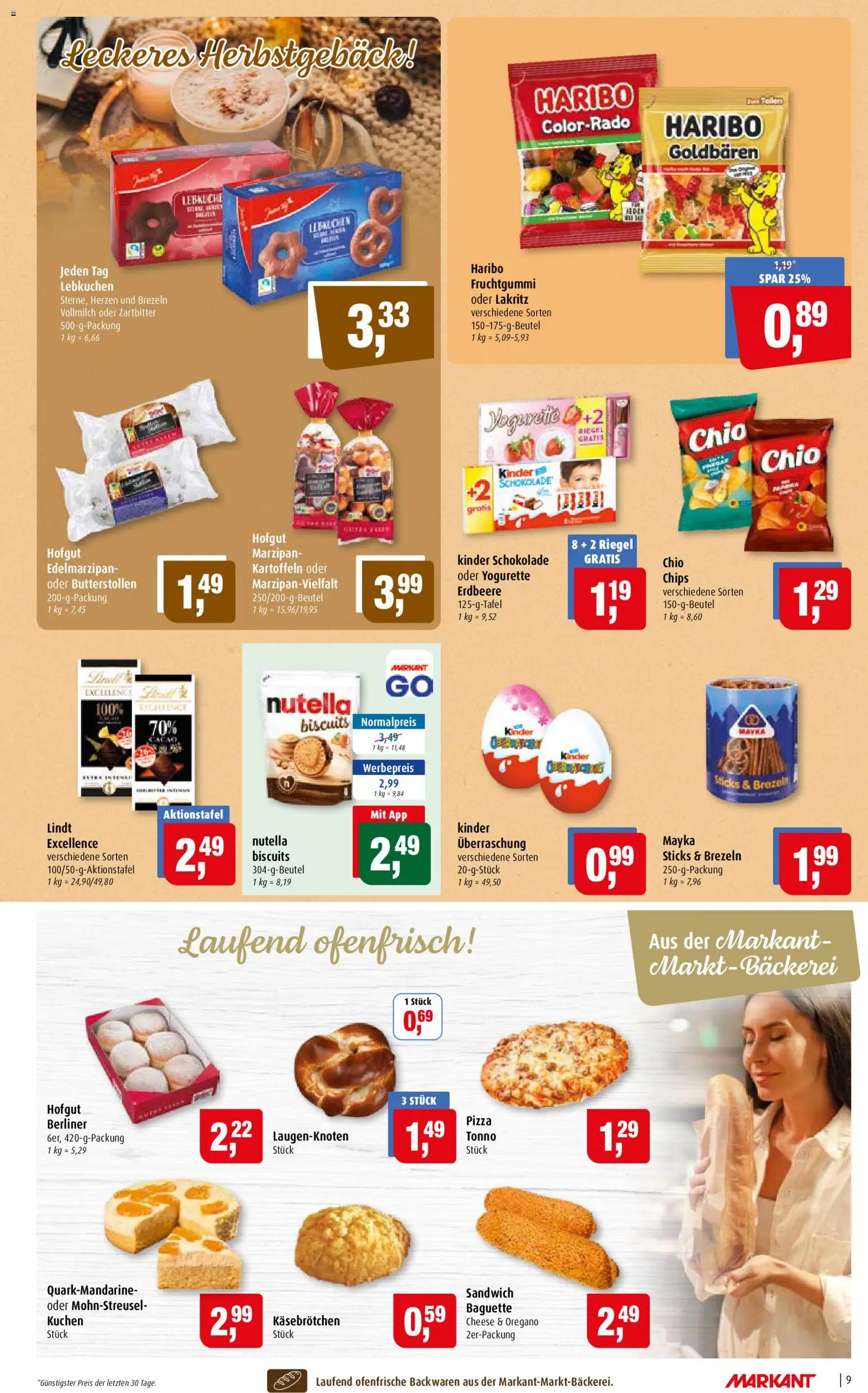 Markant Prospekt – gültig ab 28.09.2026 | Seite: 9 | Produkte: Kinder schokolade, Yogurette, Ofenfrische, Nutella