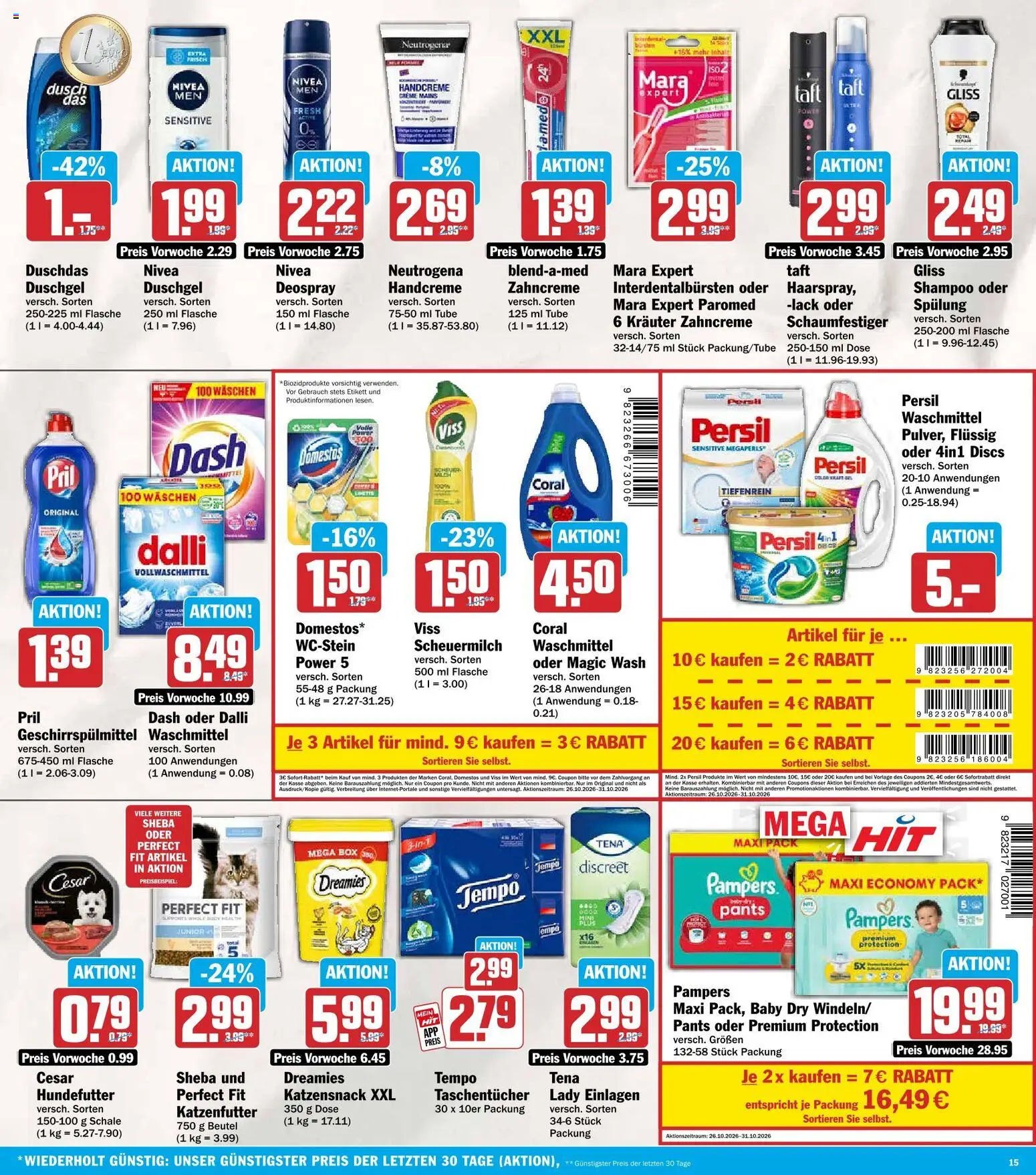 HIT Prospekt – gültig ab 26.10.2026 | Seite: 15 | Produkte: Sheba, Geschirrspülmittel, Tempo, Persil