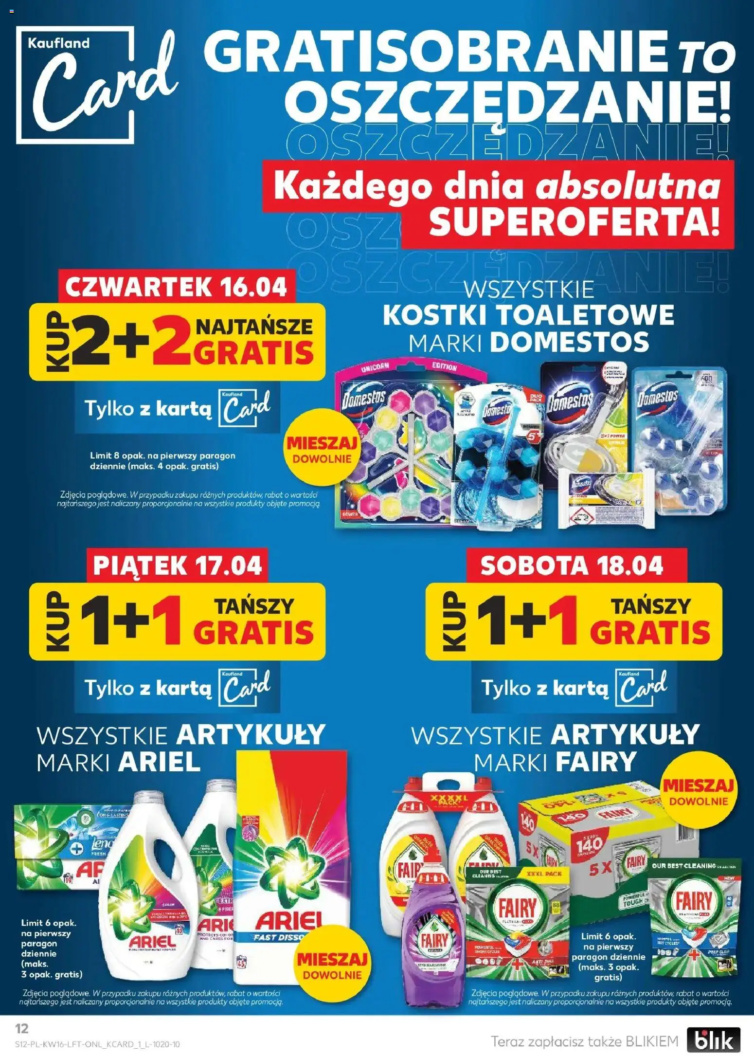 Kaufland gazetka od 16.04.2026 | Strona: 12 | Produkty: Karta, Ariel, Fairy, Kostki toaletowe
