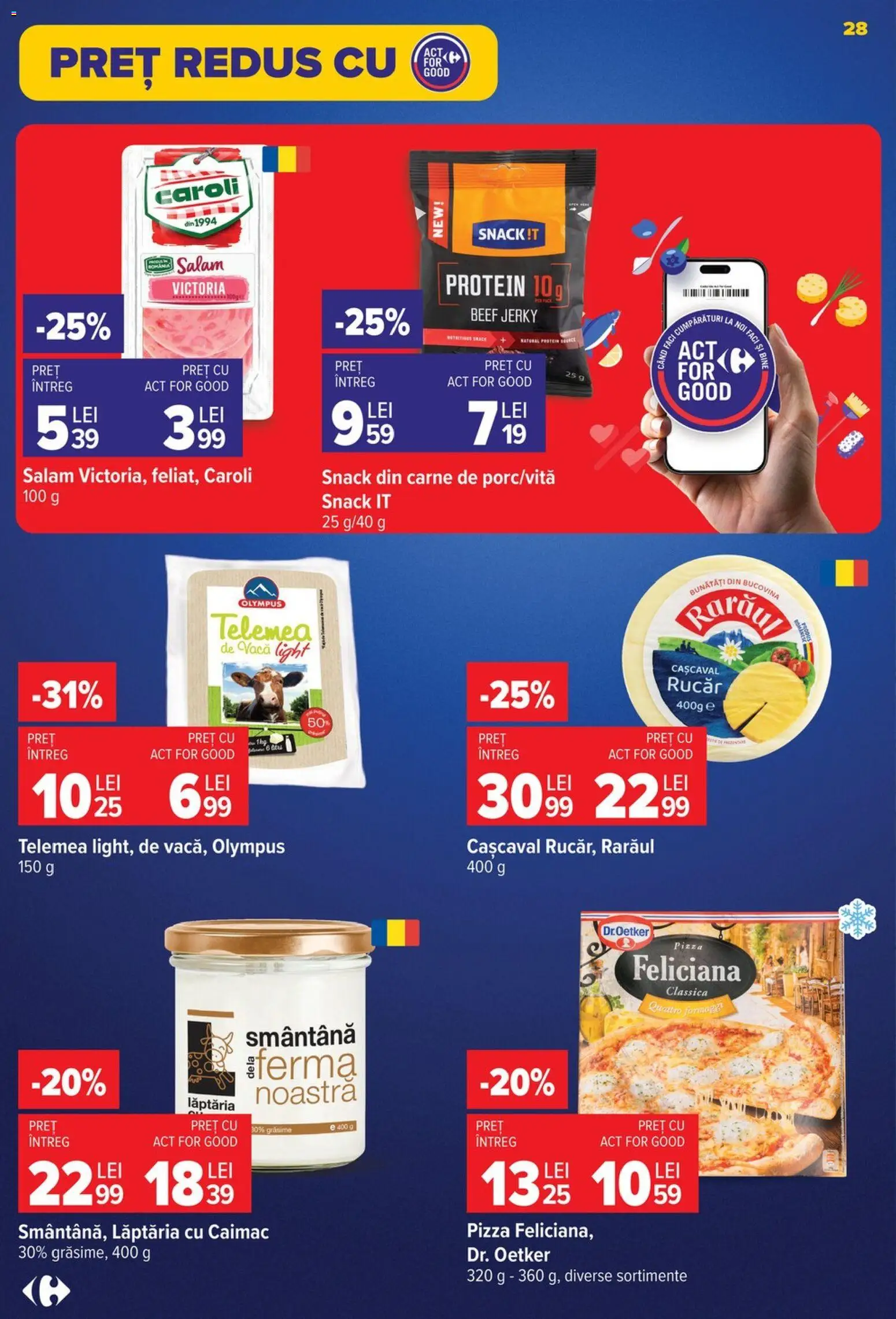 Noul catalog Carrefour – valabil de la 12.08.2026 | Pagină: 29 | Produse: Cașcaval, Salam, Pizza, Smântână