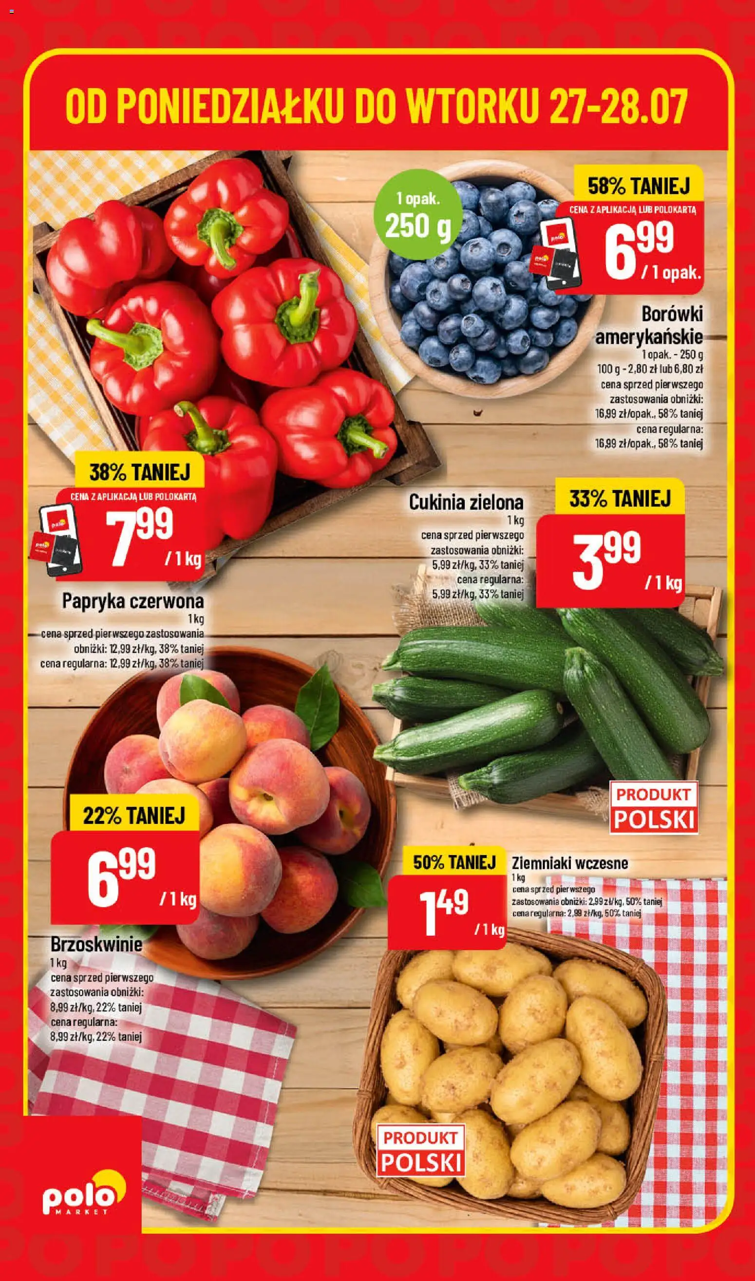 POLOmarket gazetka - Super Hity od 27.07.2026 | Strona: 2 | Produkty: Cukinia, Papryka czerwona, Brzoskwinie, Ziemniaki