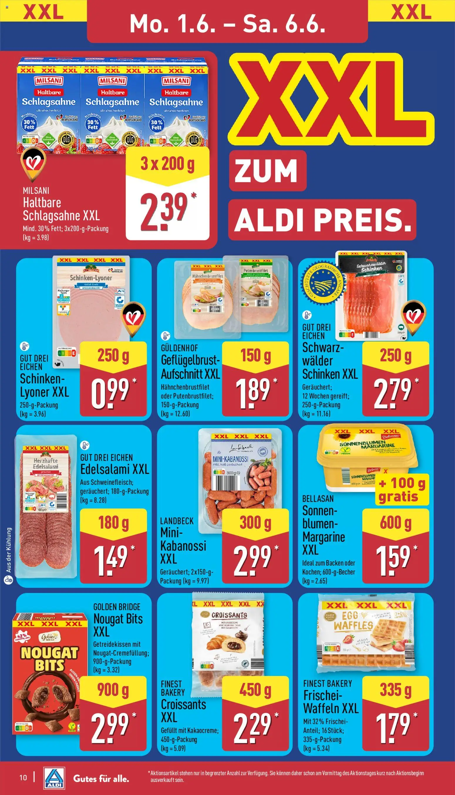 Aldi Prospekt – gültig ab 01.06.2026 | Seite: 10 | Produkte: Margarine, Blumen, Waffeln, Schinken