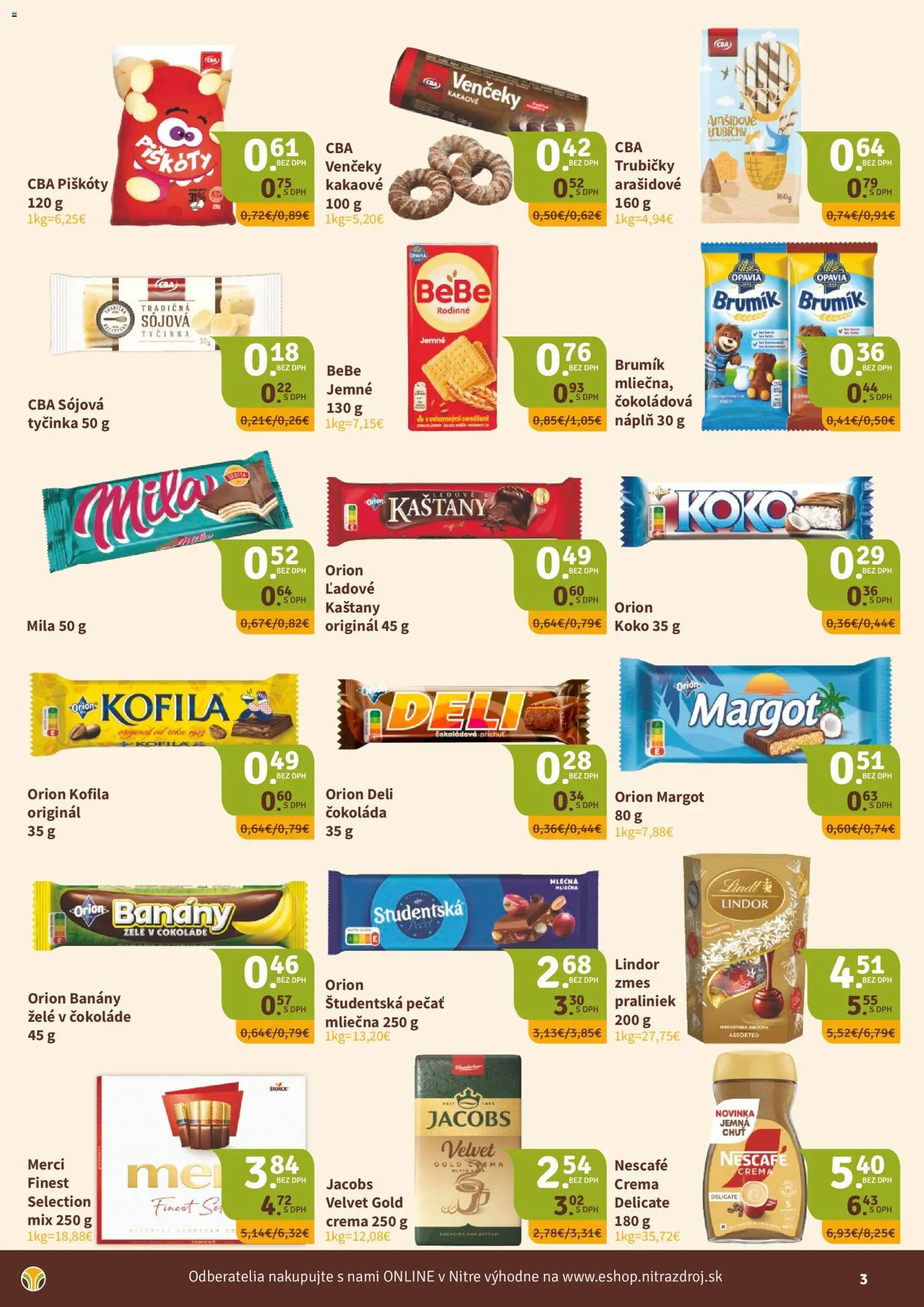 Nové Nitrazdroj akcie – leták je platný od 06.08.2026 | Strana: 3 | Produkty: Banány, Merci, Čokoláda, Študentská pečať