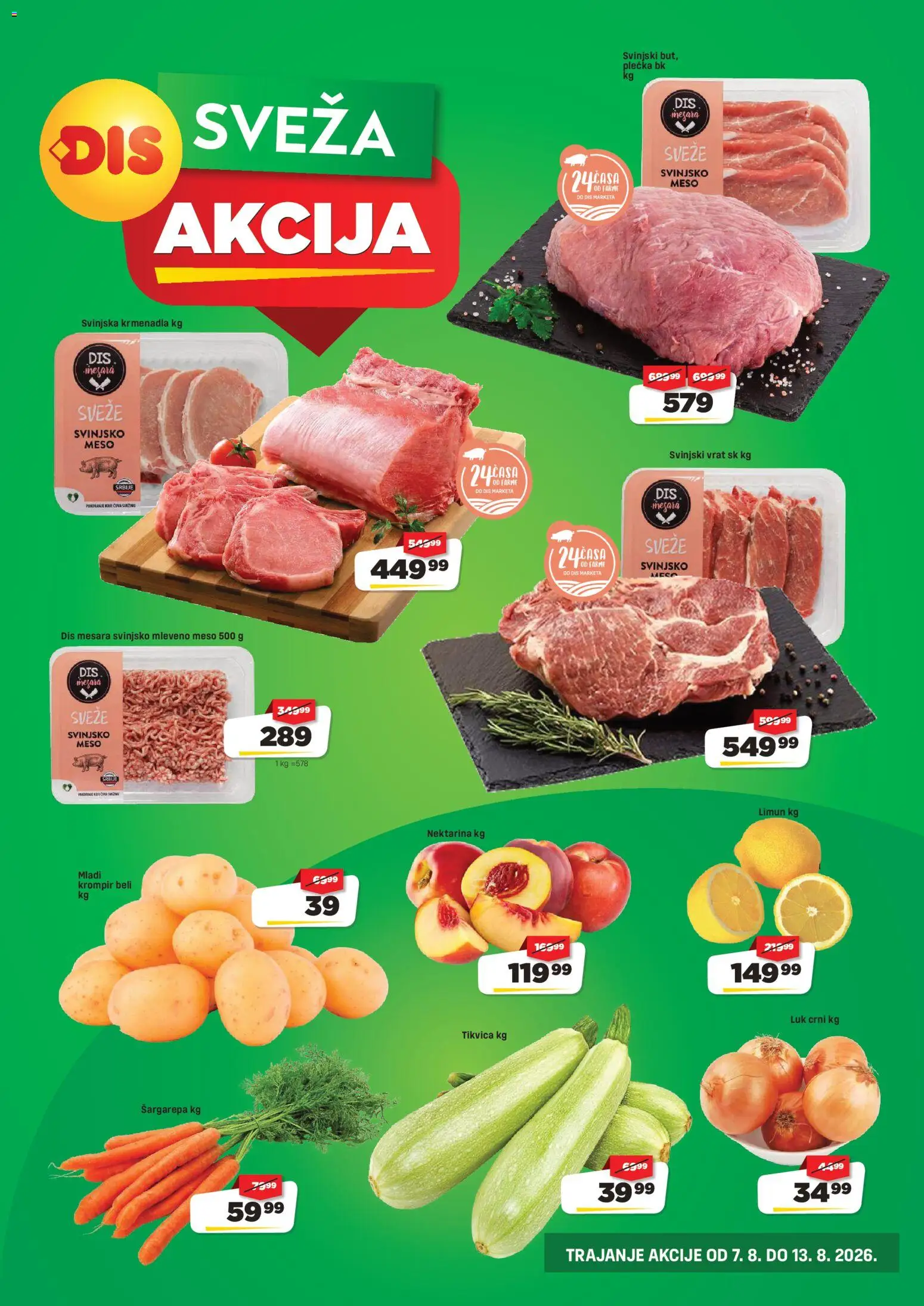Super DIS katalog - važi od 07.08.2026 | Strana: 3 | Proizvode: Svinjsko meso, Svinjska krmenadla, Meso, Vrat