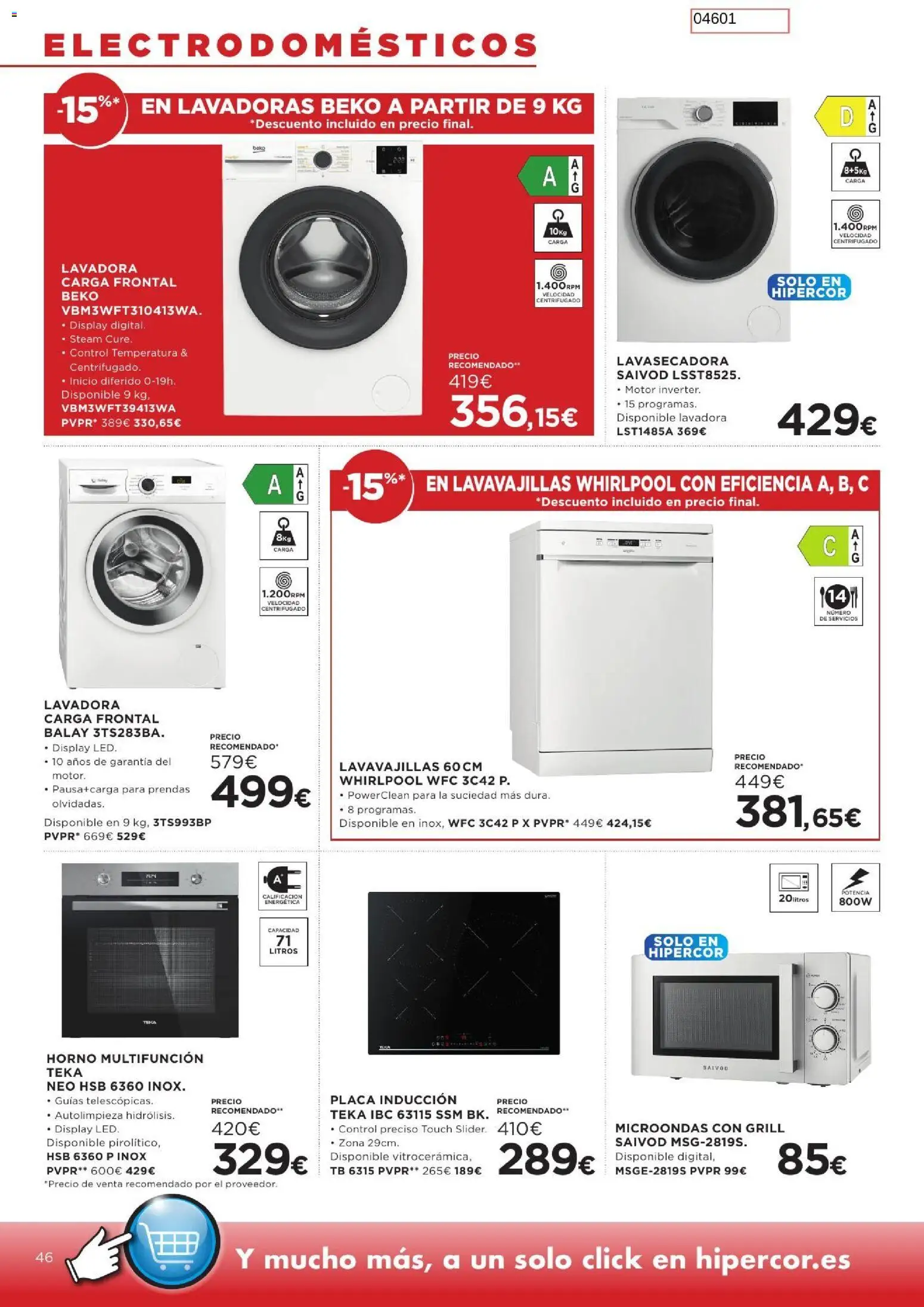 Hipercor catálogo │ válido desde el 26/08/2026 | Página: 46 | Productos: Lavadora, Horno, Lavavajillas