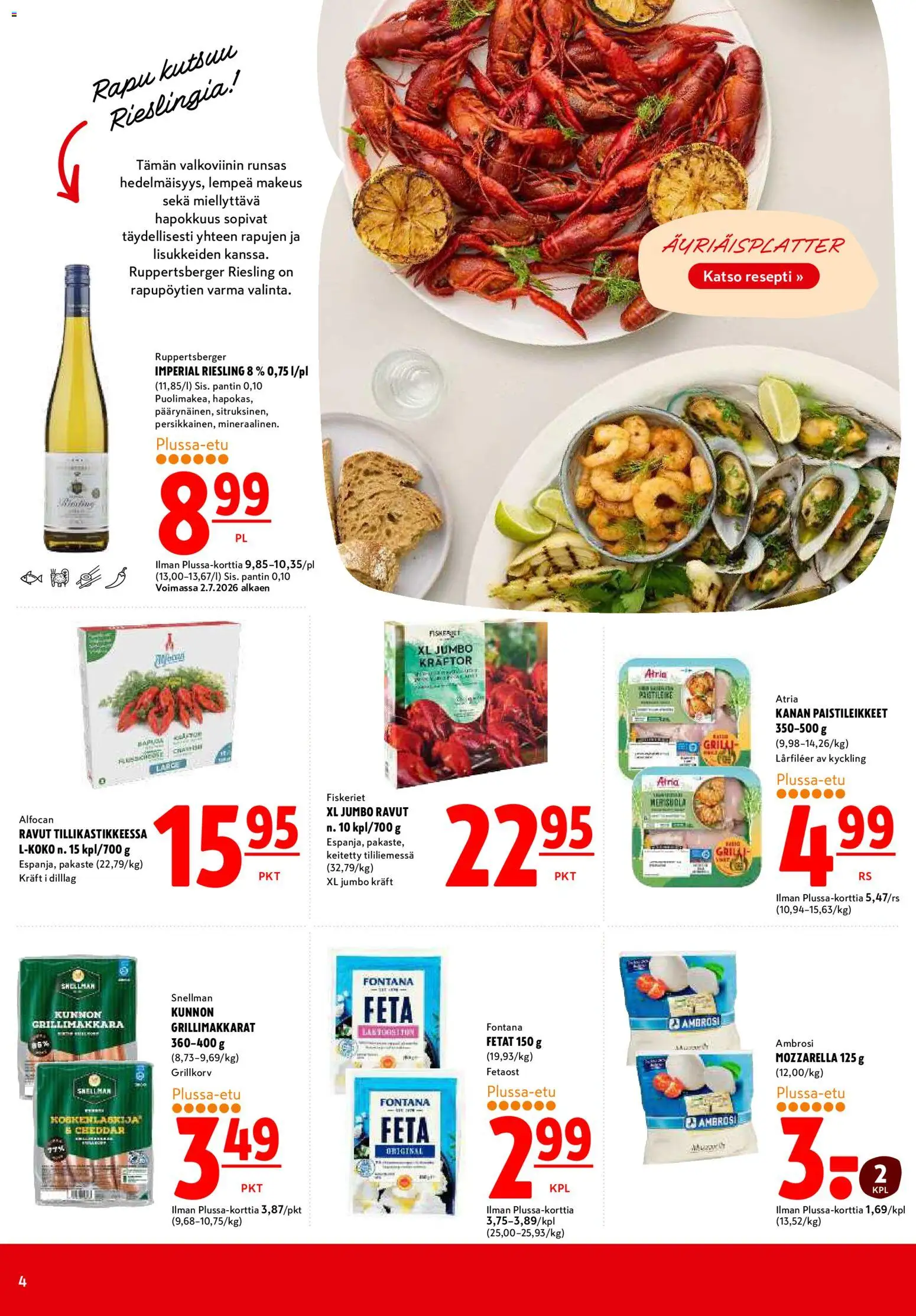 K-Citymarket tarjoukset – voimassa 20/08/2026 alkaen | Sivu: 4 | Tuotteet: Grilli, Mozzarella, Rapu, Suola