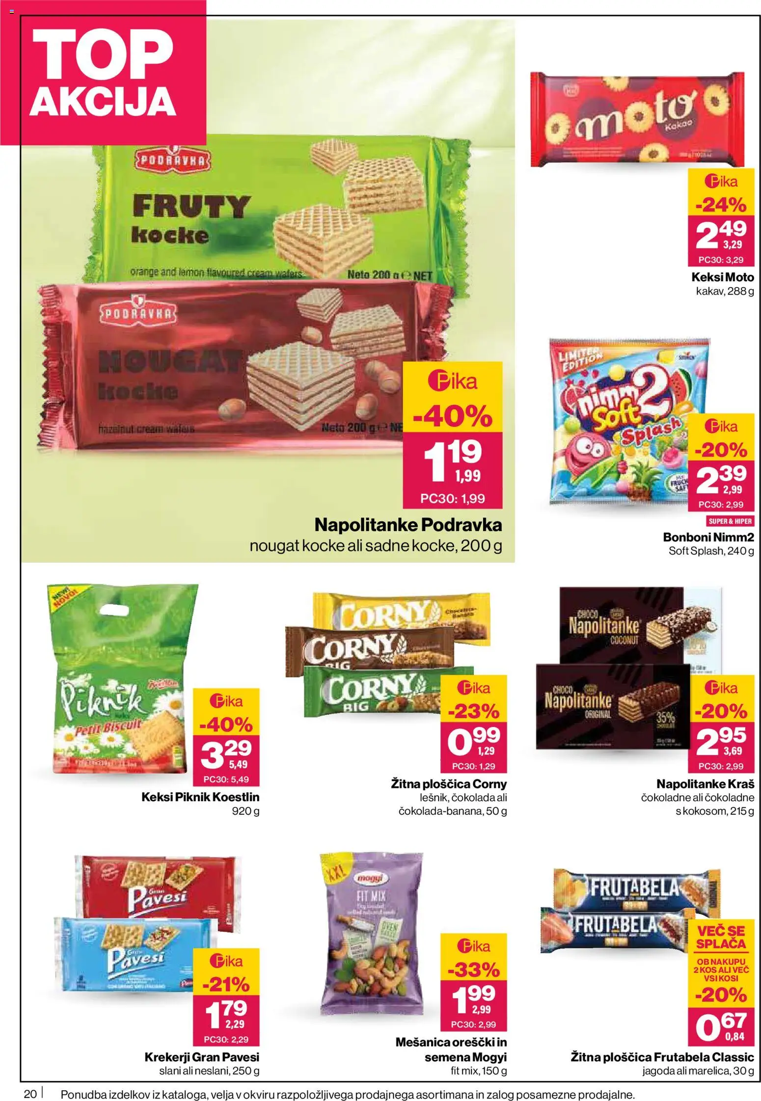 Novi Mercator katalog ponudbe – veljaven od 26.06.2026 | Stran: 20 | Izdelki: Napolitanke, Keksi, Cokolada, Orescki