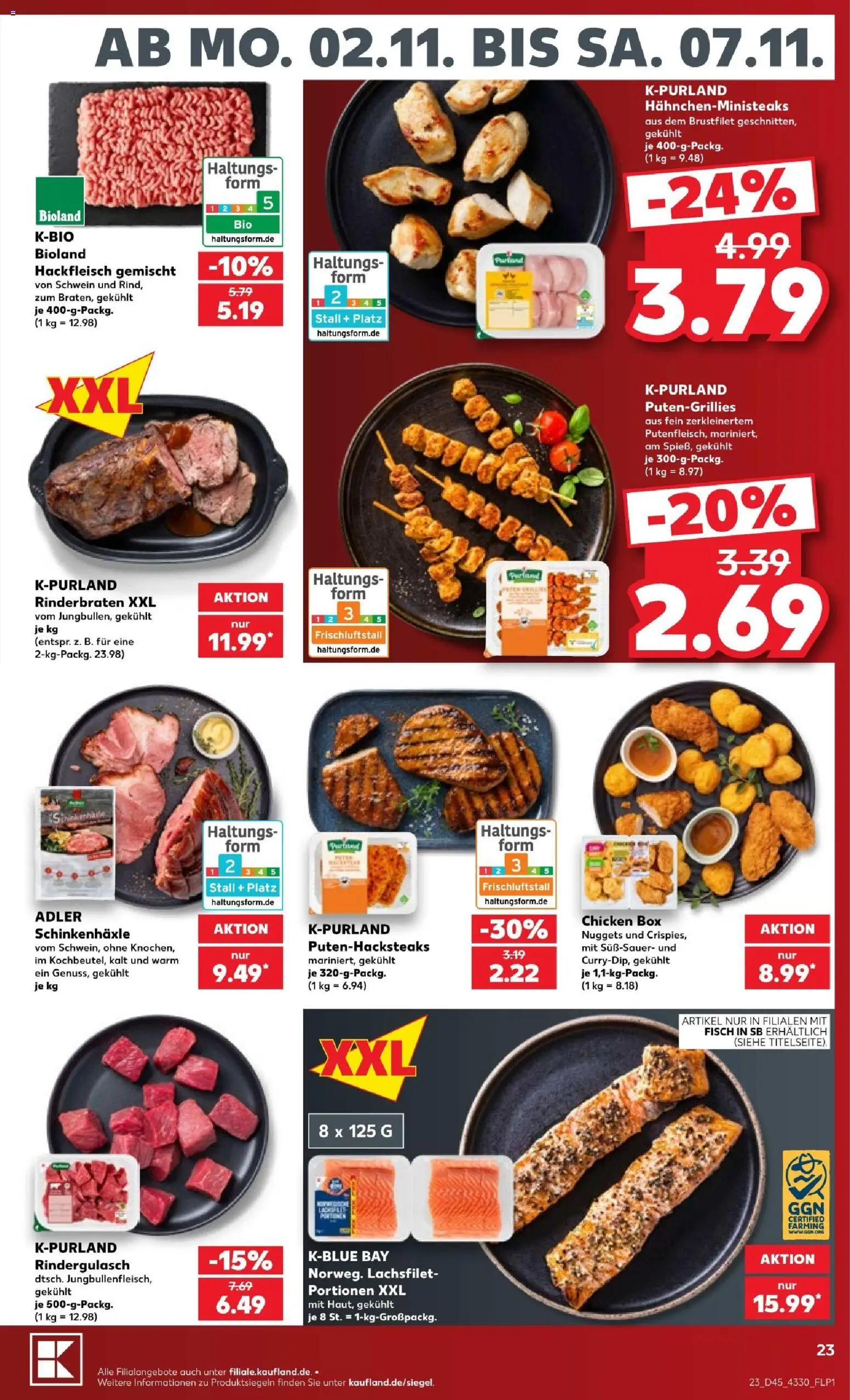 Kaufland Prospekt – gültig ab 02.11.2026 | Seite: 23 | Produkte: Rinderbraten, Rindergulasch, Box, Hackfleisch