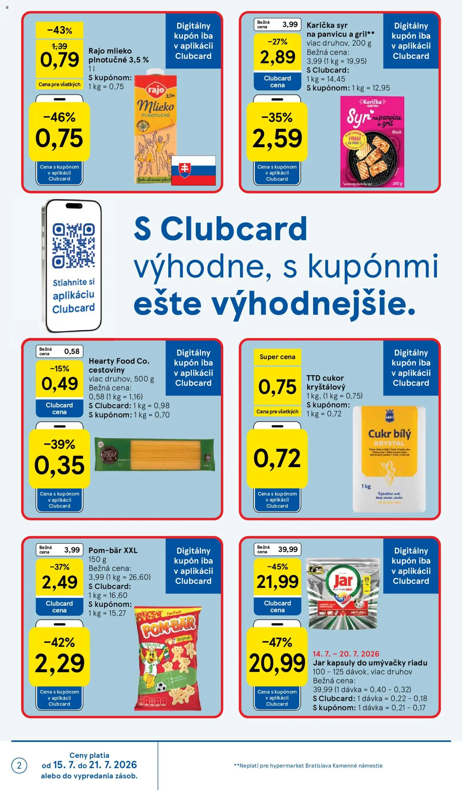 Nové Tesco akcie – leták je platný od 15.07.2026 | Strana: 2 | Produkty: Gril, Mlieko, Cestoviny, Kapsuly do umývačky riadu