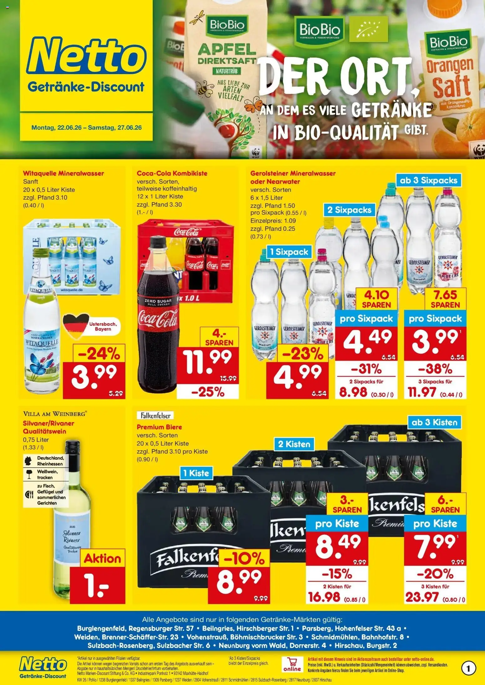 Netto Marken-Discount Prospekt Vohenstrauß – gültig ab 22.06.2026 | Seite: 1 | Produkte: Coca cola, Cola, Äpfel, Saft