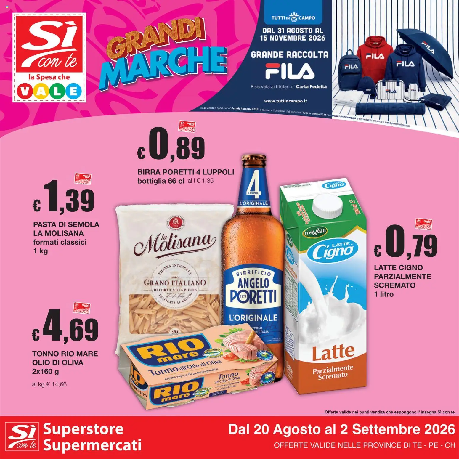 Volantino Sì con Te del 20/08/2026 | Pagina: 1 | Prodotti: Olio, Semola, Bottiglia, Olio di Oliva