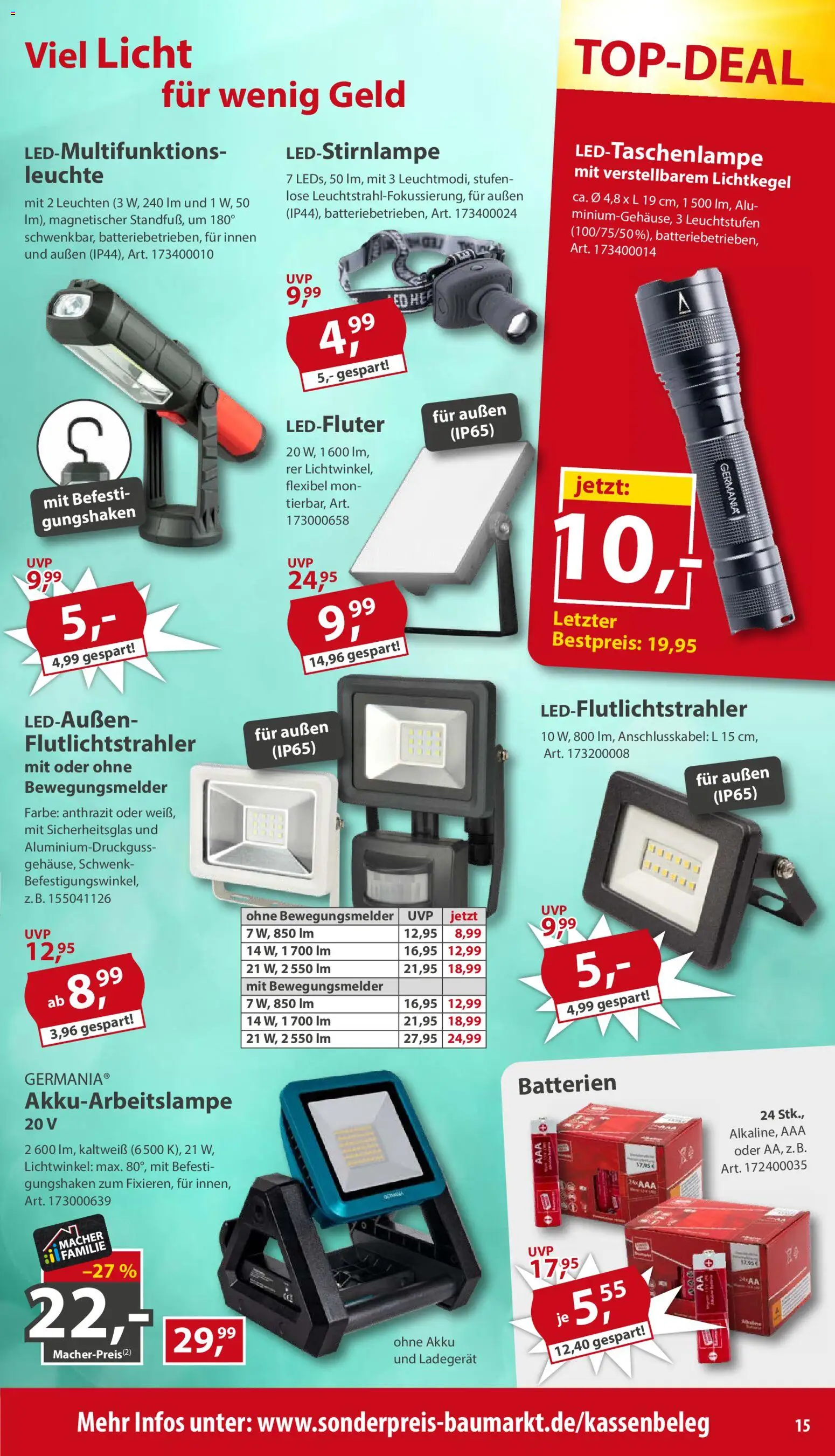 Sonderpreis Baumarkt Prospekt – gültig ab 26.09.2026 | Seite: 15 | Produkte: Batterien, Ladegerät