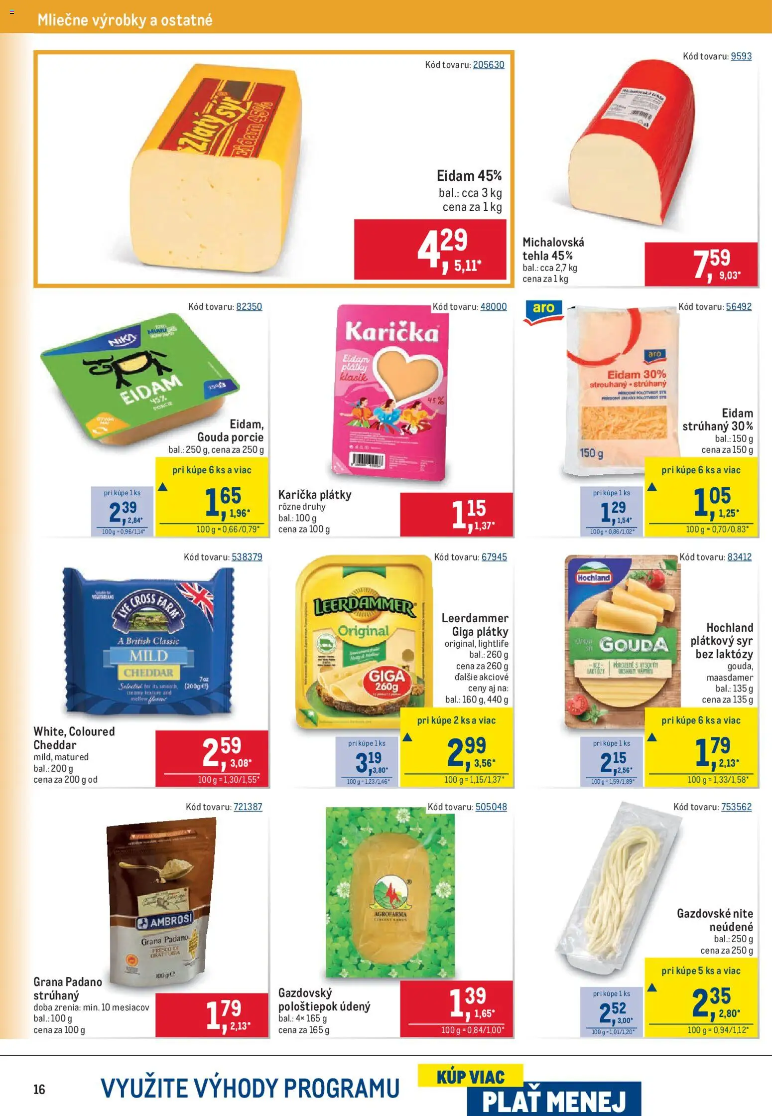 Nové Metro akcie – leták je platný od 06.05.2026 | Strana: 16 | Produkty: Syr, Gouda, Eidam