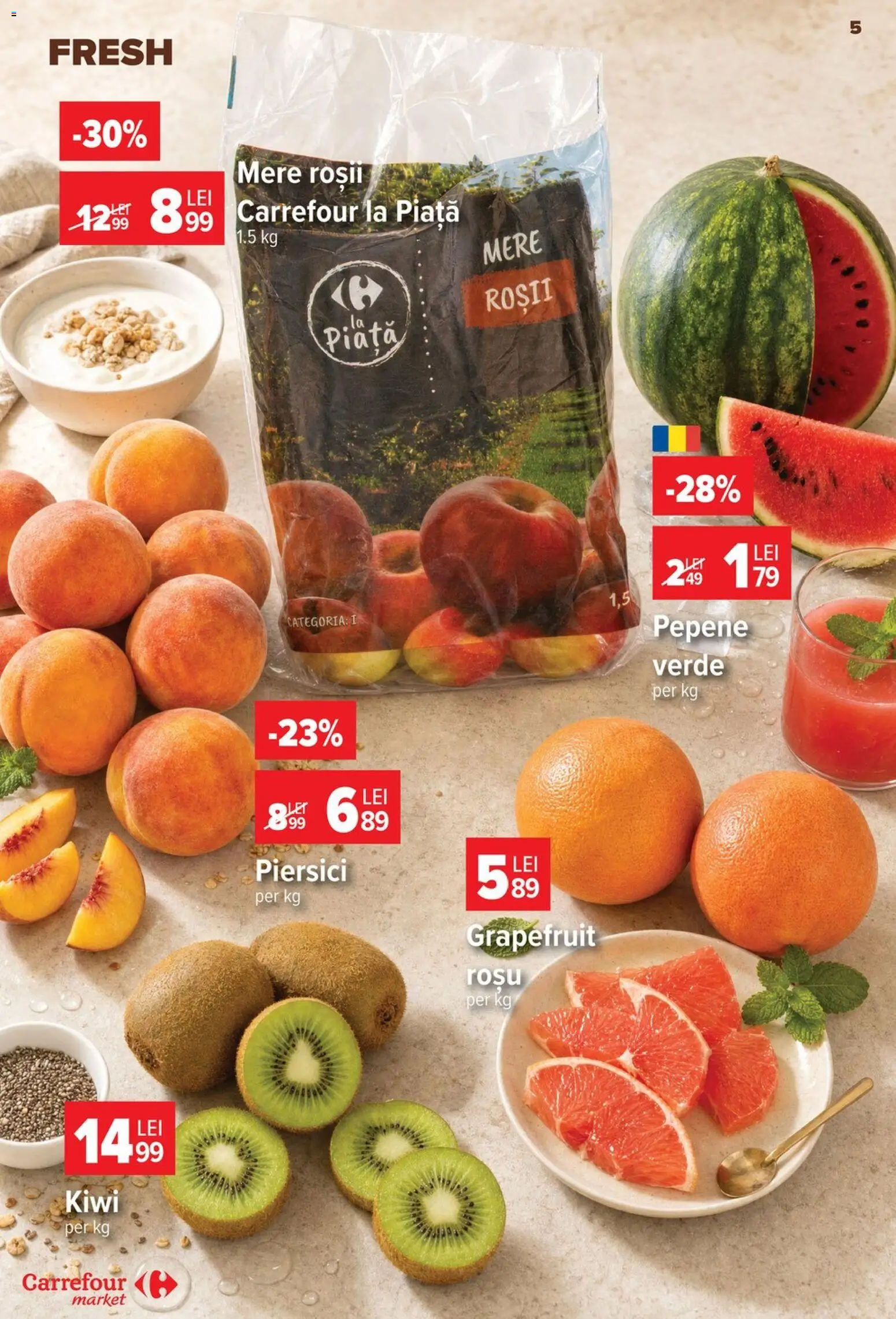 Noul catalog Carrefour – valabil de la 08.07.2026 | Pagină: 6 | Produse: Pepene Verde, Mere, Roșii, Kiwi