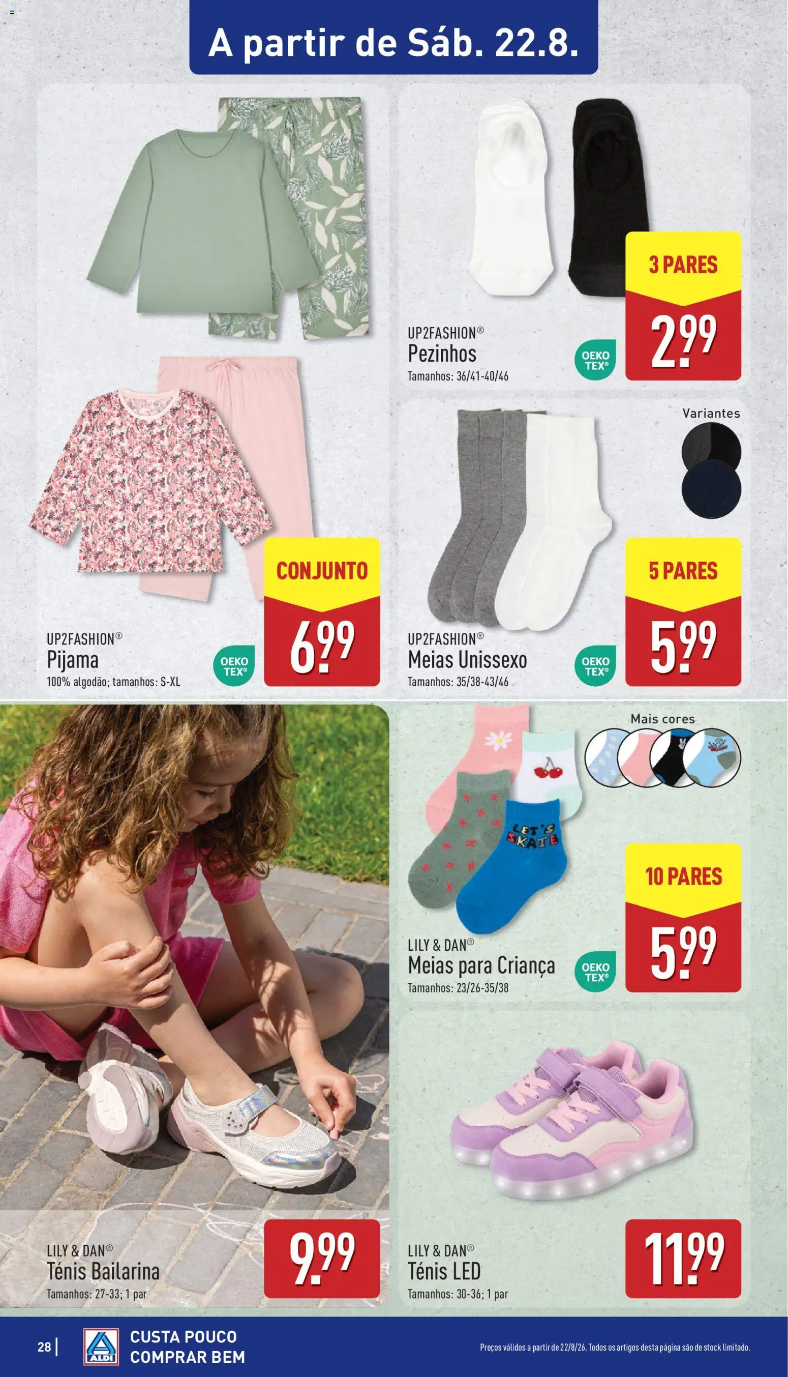 Aldi folheto │ válido de 17/08/2026 | Página: 28 | Produtos: Skate, Algodão, Pijama, Meias
