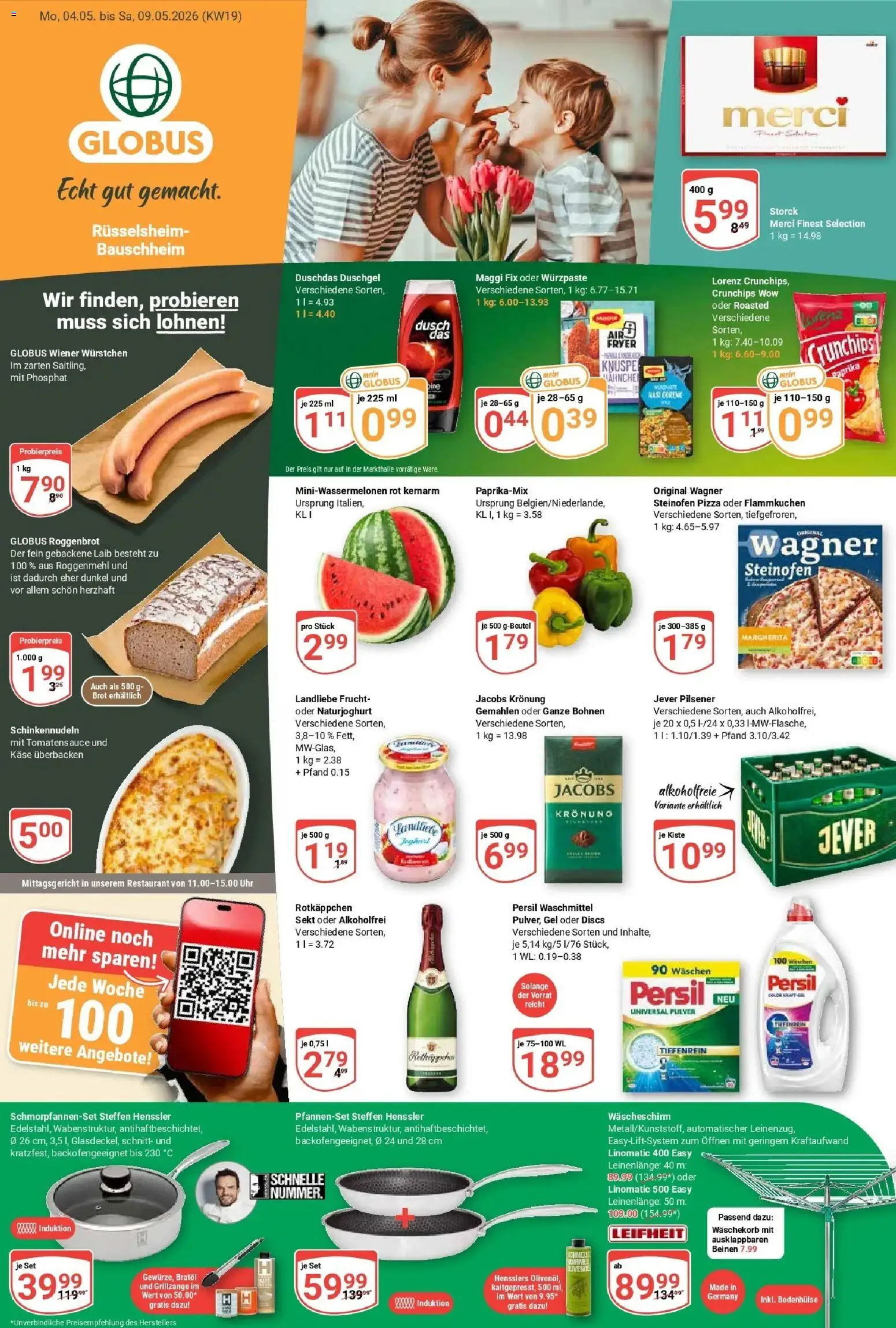 Globus Prospekt Rüsselsheim	 – gültig ab 04.05.2026 | Seite: 1 | Produkte: Duschdas, Waschmittel, Pizza, Uhr