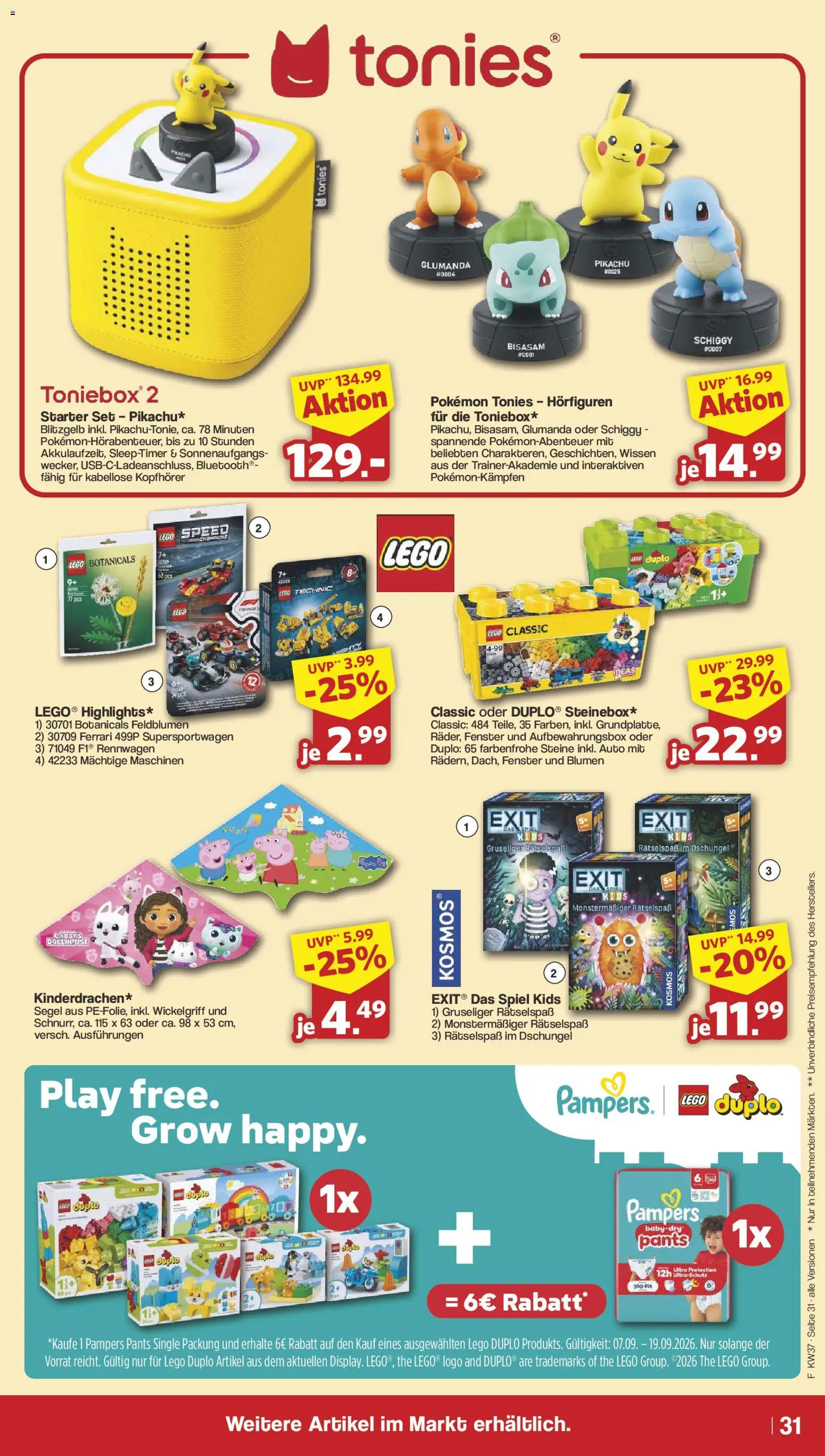 Famila Nordwest Prospekt – gültig ab 07.09.2026 | Seite: 33 | Produkte: Spiel, Pampers, Blumen, Kopfhörer