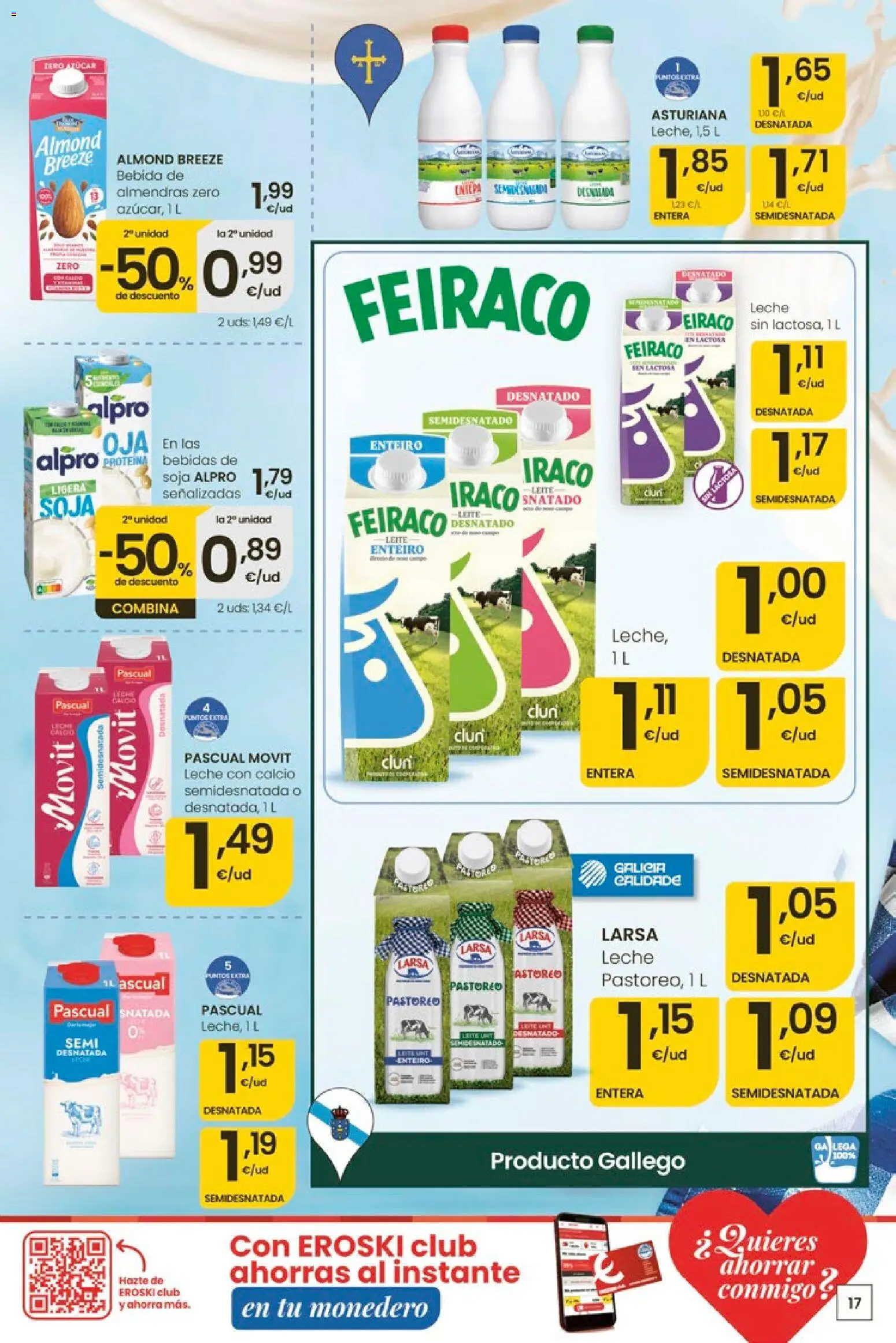 Eroski Quieres ahorrar conmigo │ válido desde el 14.05.2026 | Página: 17 | Productos: Leche, Bebida de almendras