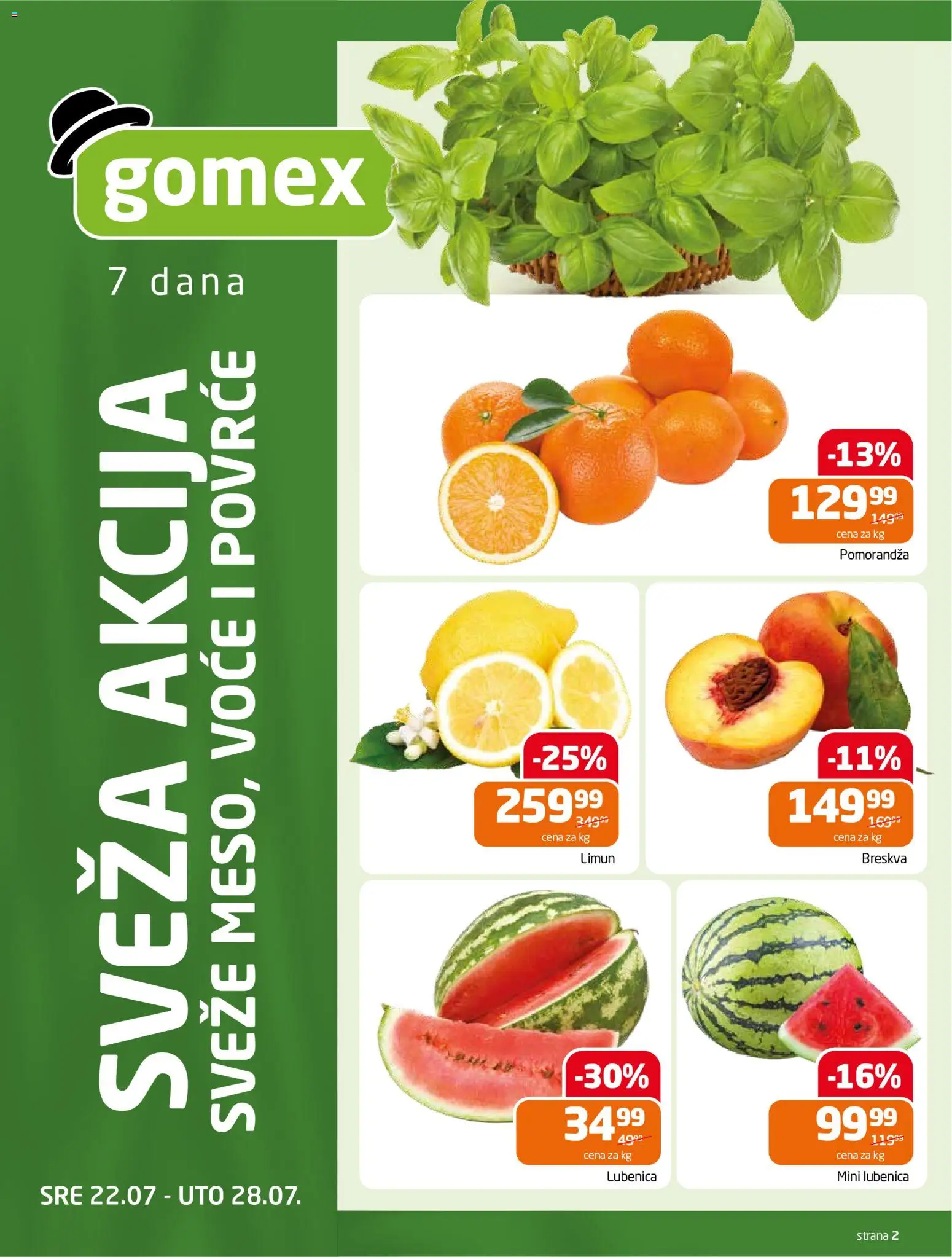 Gomex katalog - važi od 22.07.2026 | Strana: 2 | Proizvode: Lubenica, Pomorandza, Limun, Breskva