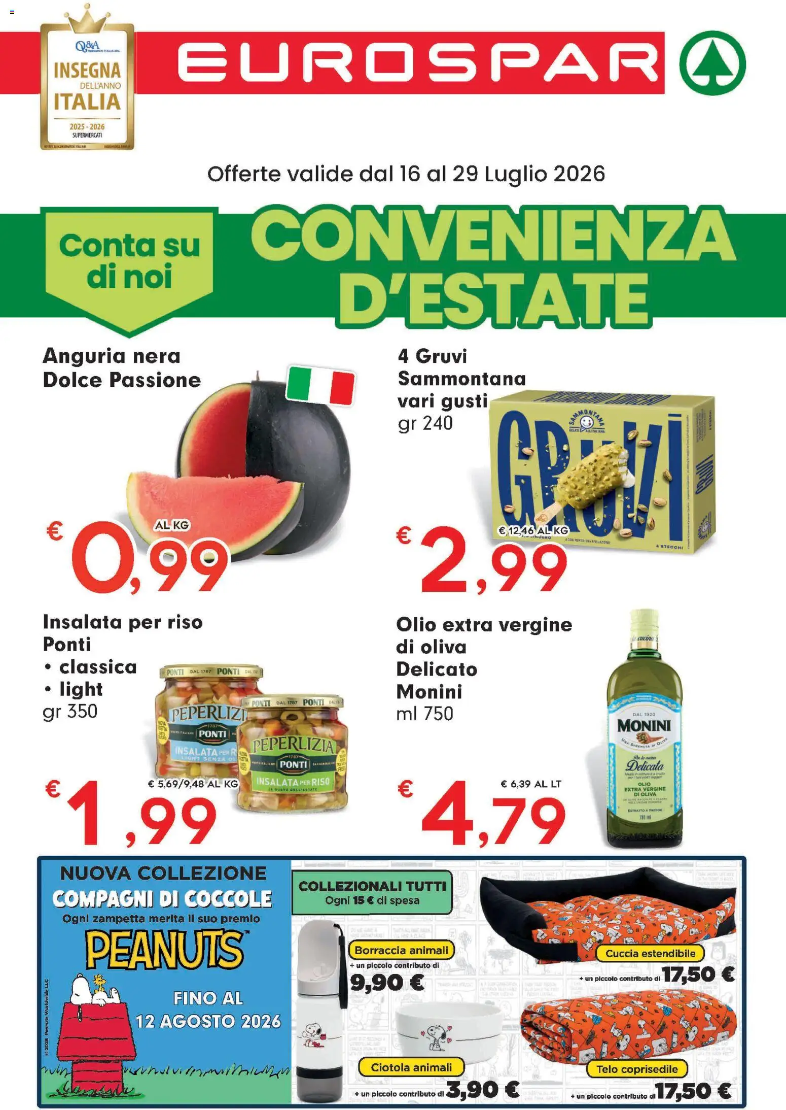 Volantino Eurospar del 16/07/2026 | Pagina: 1 | Prodotti: Riso, Insalata, Olio, Borraccia