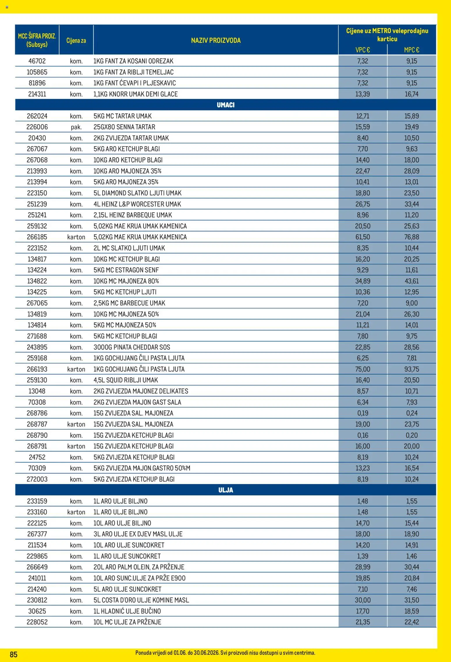 Metro katalog | vrijedi od 01.06.2026 | Stranica: 85 | Proizvodi: Majoneza, Umak, Senf, Suncokret