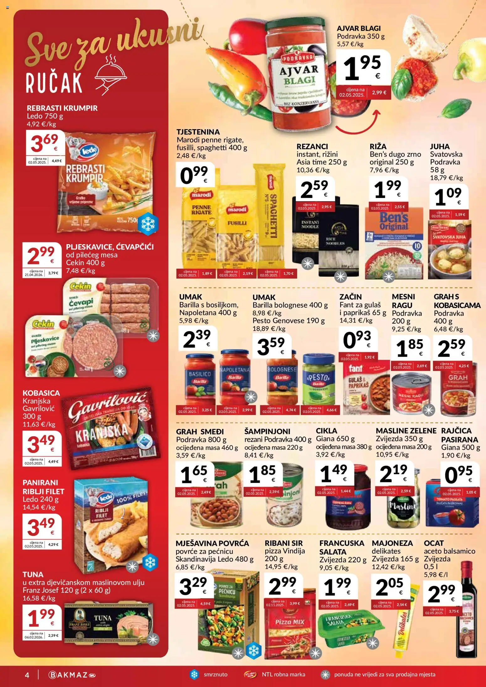 Bakmaz katalog | vrijedi od 10.06.2026 | Stranica: 4 | Proizvodi: Masline, Pljeskavice, Ocat, Ćevapčići