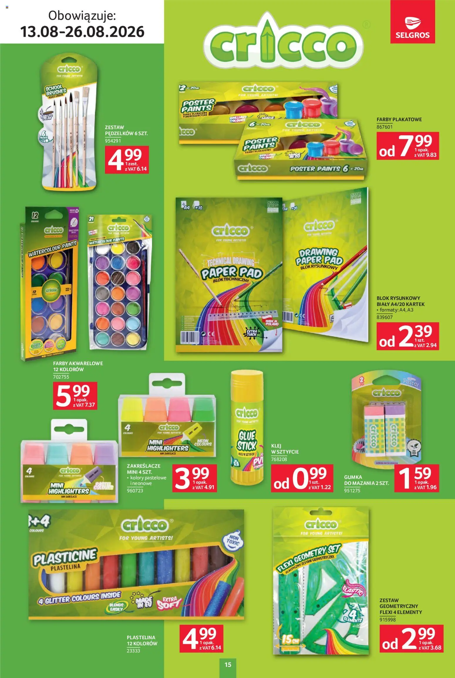 Selgros cash&carry gazetka - Szkola od 13.08.2026 | Strona: 15 | Produkty: Plastelina