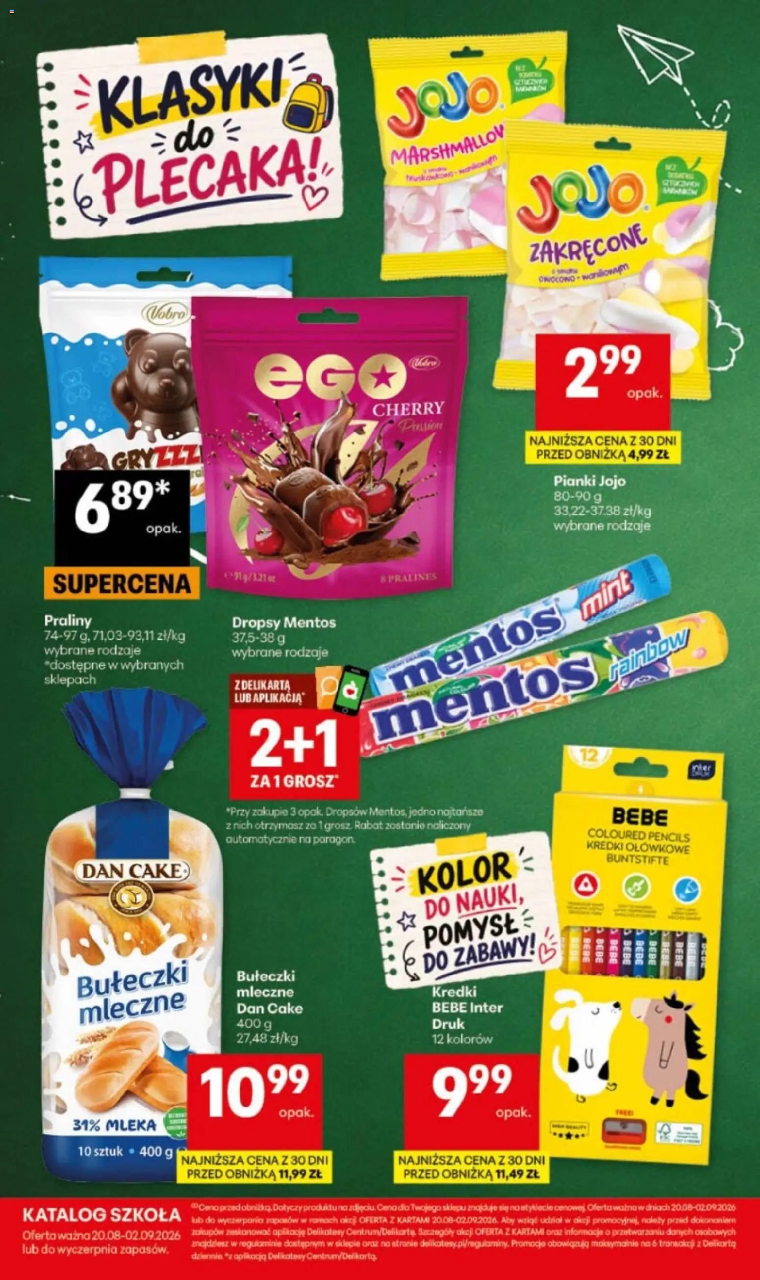 Delikatesy Centrum gazetka - Szkoła od 20.08.2026 | Strona: 20 | Produkty: Praliny, Kredki, Pianki, Pianki jojo